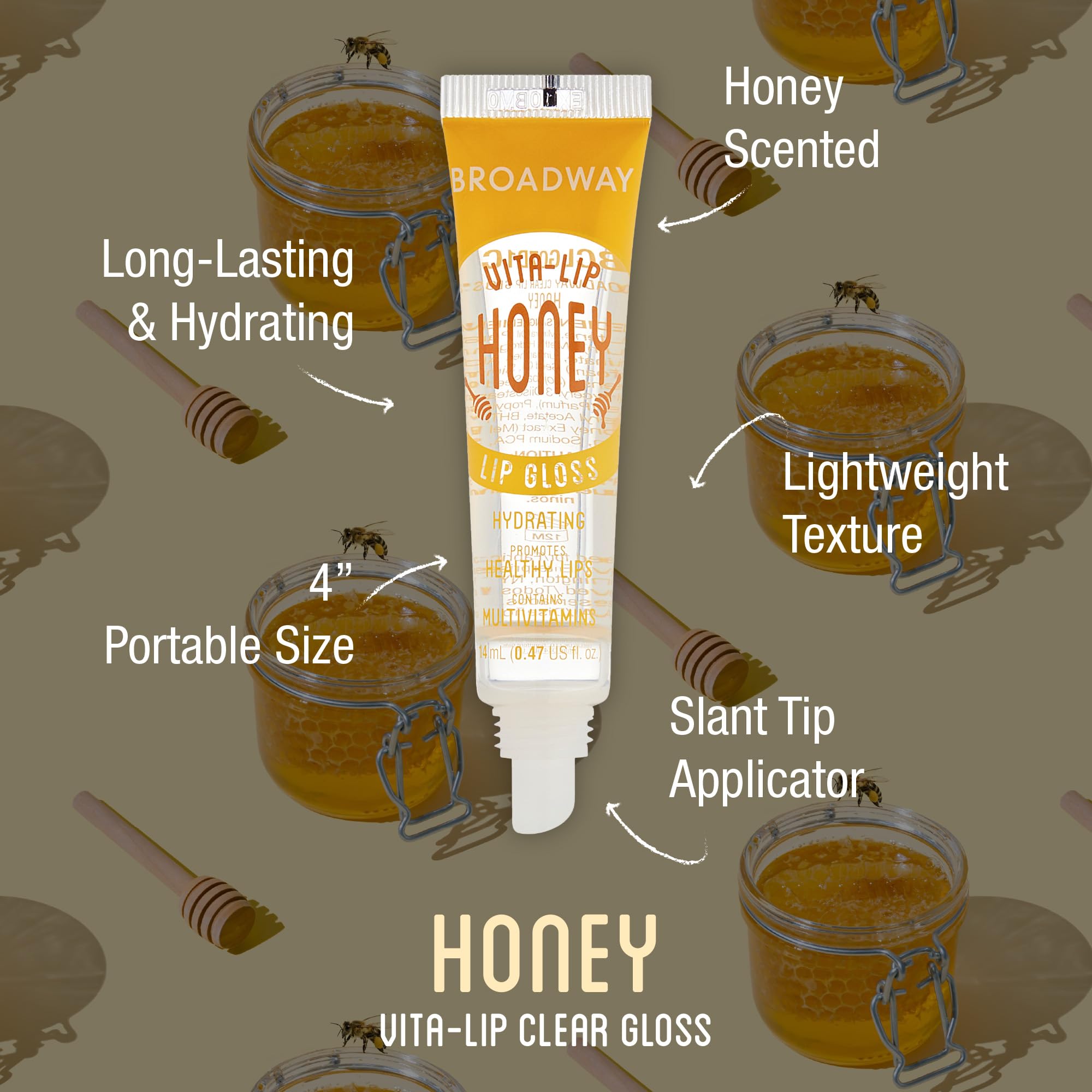 Ruby Kisses Broadway Vita-Lip Clear Lip Gloss (48 Pack), Ultra-Hydrating & Soothing Formula with Vitamins, High-Shine Non-Sticky Finish Lip Balm with Mint, Rosehip, Coconut, Mango, Argan, Honey, Shea