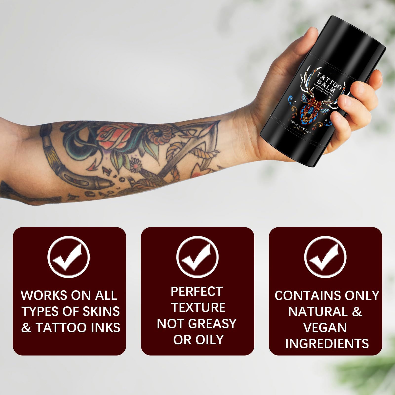 Tattoo Aftercare Butter Balm, 2.6 oz, Old & New Tattoo Moisturizer Healing Brightener for Color Enhance, Natural Organic Tattoo Cream