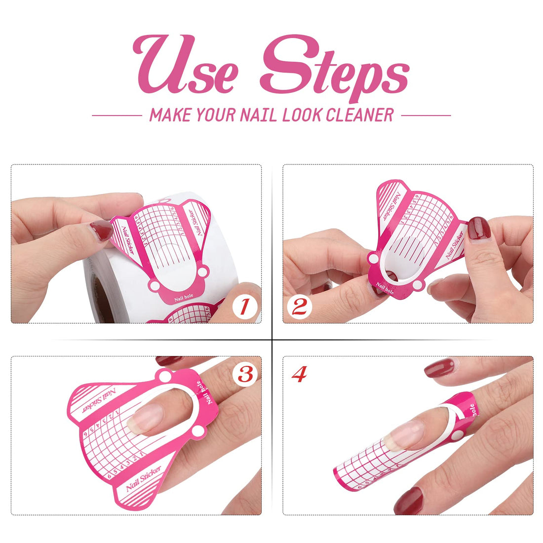 G2PLUS Nail Form, Nail Art Guide Stickers for Acrylic UV Gel Nail Tips Manicure Extension Tool (1 Roll / 500 PCS - Red)