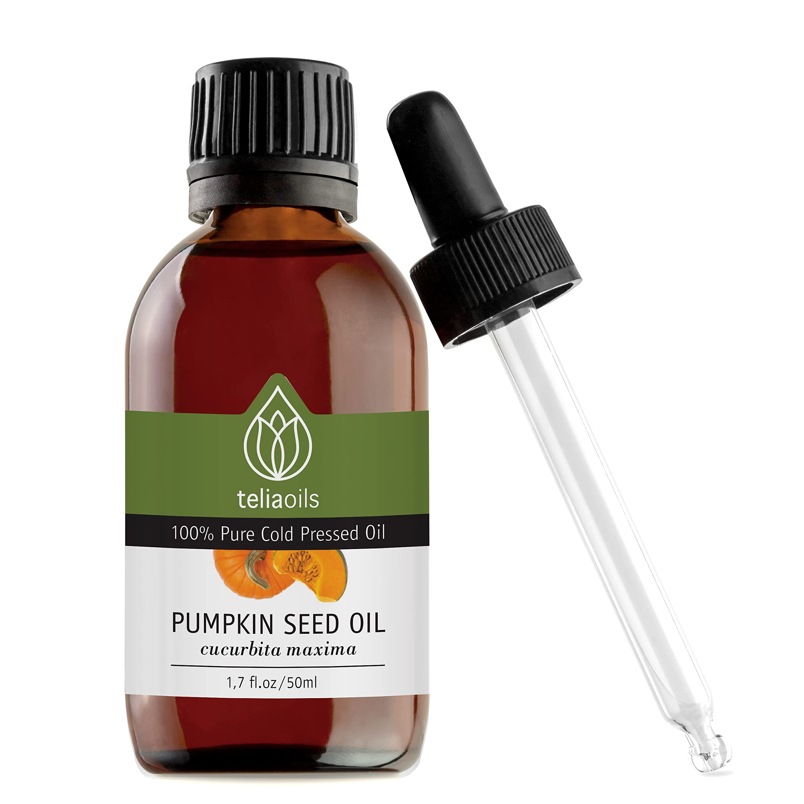 Teliaoils Pumpkin Seed Oil - 100% Pure Cold Pressed, Virgin. Emollient Oil Rich In Vitamins A, C, E And K And Zinc 1.7 Oz / 50 Ml