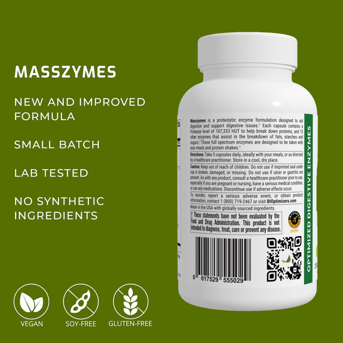BiOptimizers MassZymes - Complete Digestive Enzymes Supplement for Gut Health - Bloating Relief for Men and Women - Lipase Amylase Bromelain Digestive Enzymes (250 Capsules)