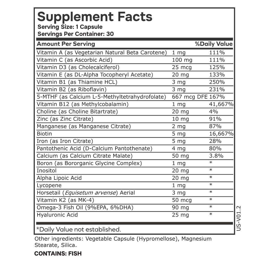 envitamin Womens Methylated Multivitamin Multimineral Horsetail, Iron, Biotin Complex with L Methylfolate for Ultra Absorption
