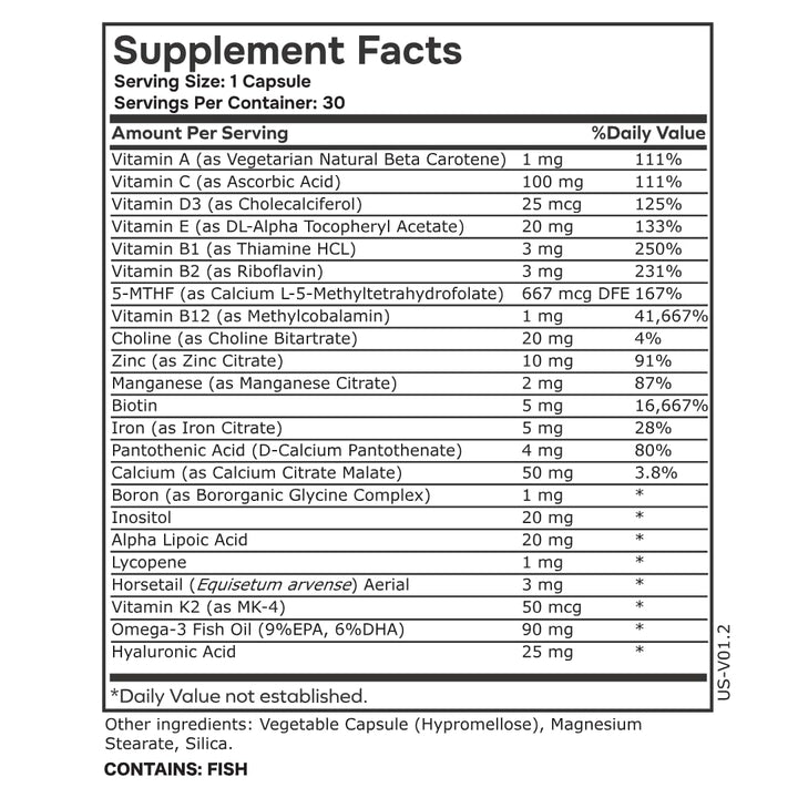 envitamin Womens Methylated Multivitamin Multimineral Horsetail, Iron, Biotin Complex with L Methylfolate for Ultra Absorption