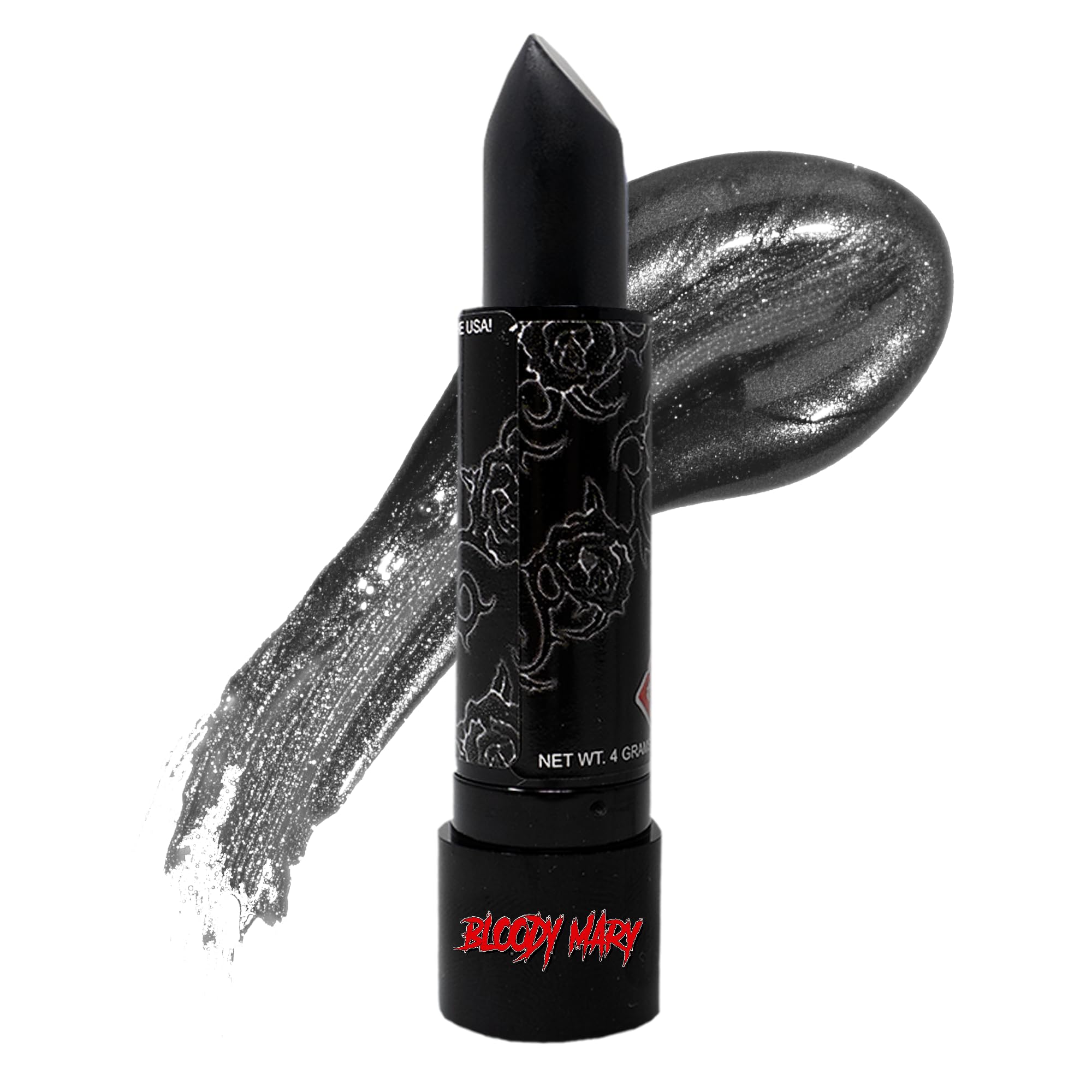 Lipstick By Bloody Mary - Professional Hollywood Makeup Quality -Creamy & Long Lasting Fashionable Eccentric Gothic Style - Ideal For Halloween - Unique Color & Rich Pigment (Black Blood)