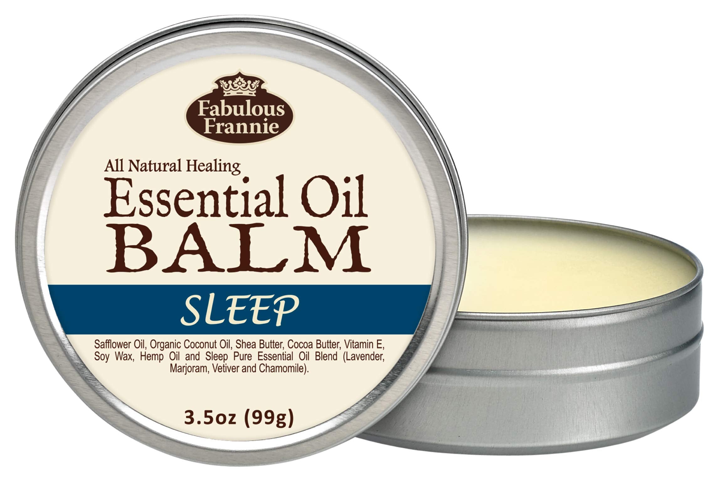 Fabulous Frannie Sleep All Natural Essential Oil Healing Balm Made with Organic Coconut Oil, Shea Butter, Cocoa Butter, Vitamin E and Hemp Oils 3.5oz Tin