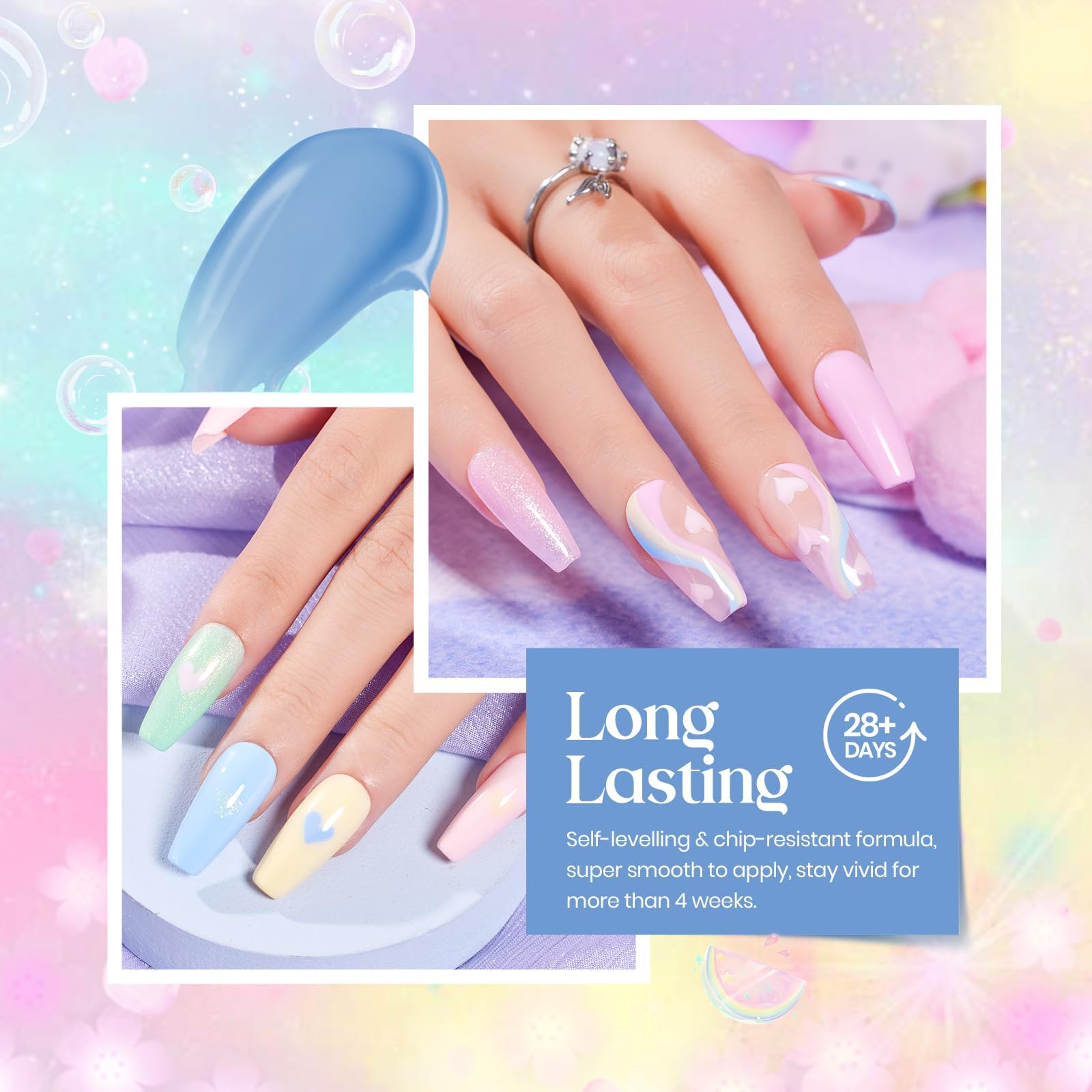 Beetles Pastel Gel Nail Polish - 6 Colors Pink Green Blue Yellow Shimmer Glitter Gel Polish Mermaid Nail Drawing Soak Off Uv Led Needed Nail Polish Nail Art Manicure Gifts for Women