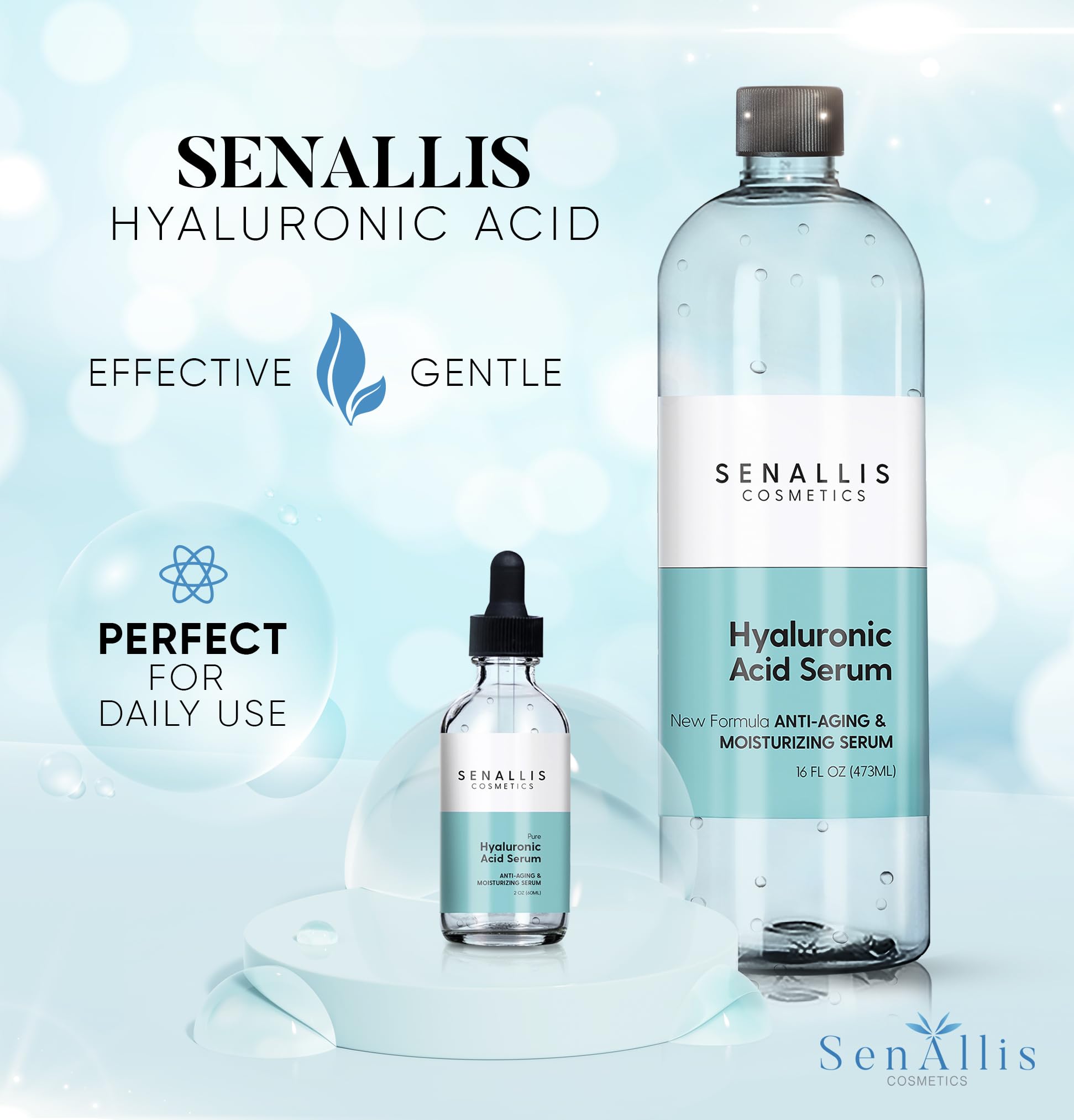 Hyaluronic Acid Serum 16 fl oz And 2 fl oz, Made From Pure Anti Aging/Wrinkle, Ultra Hydrating Moisturizer That Reduces Dry Skin Manufactured In USA