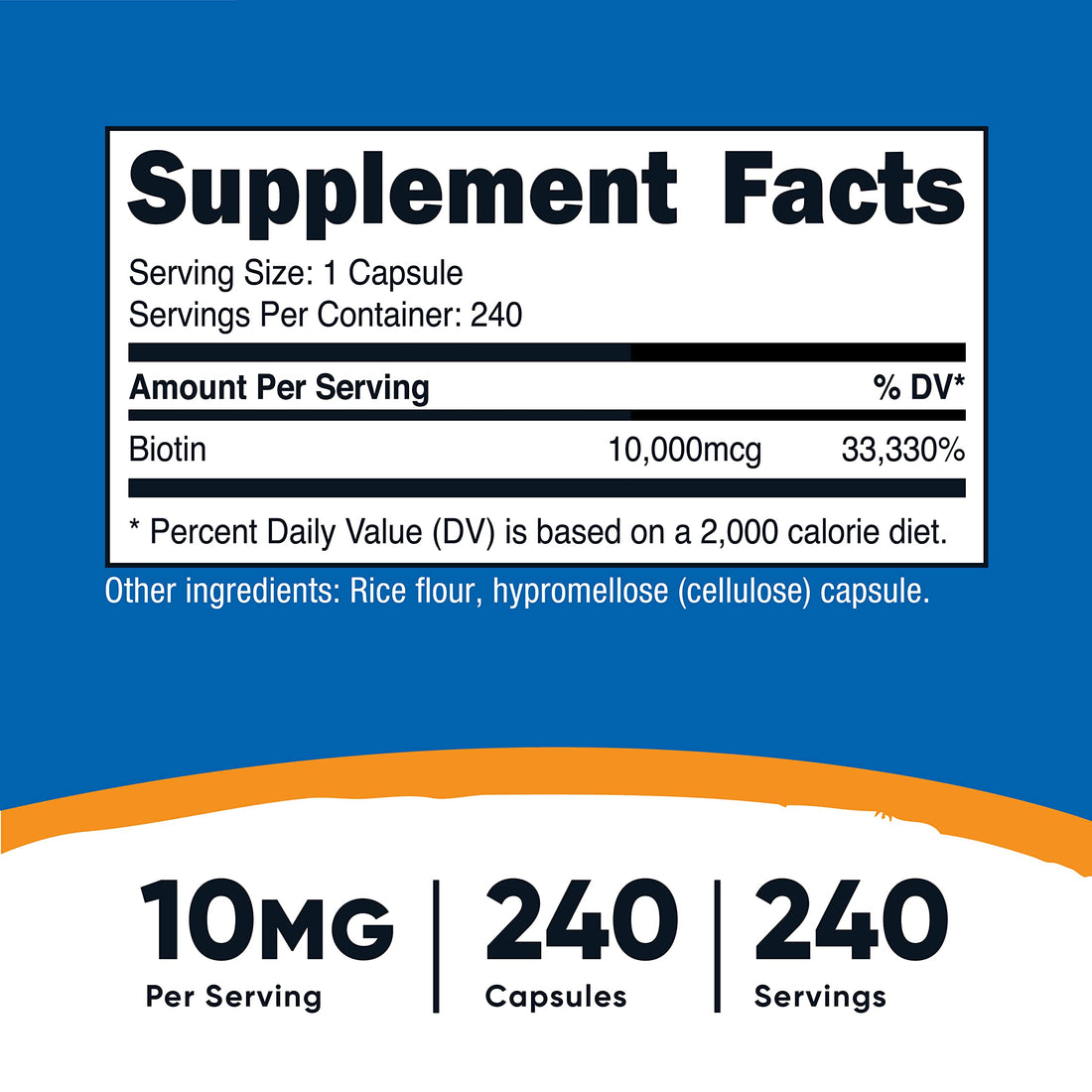 Nutricost Biotin (Vitamin B7) 10,000mcg (10mg) Vitamin Supplement, 240 Capsules - Vegetarian, Gluten Free, Quick Release, Non-GMO