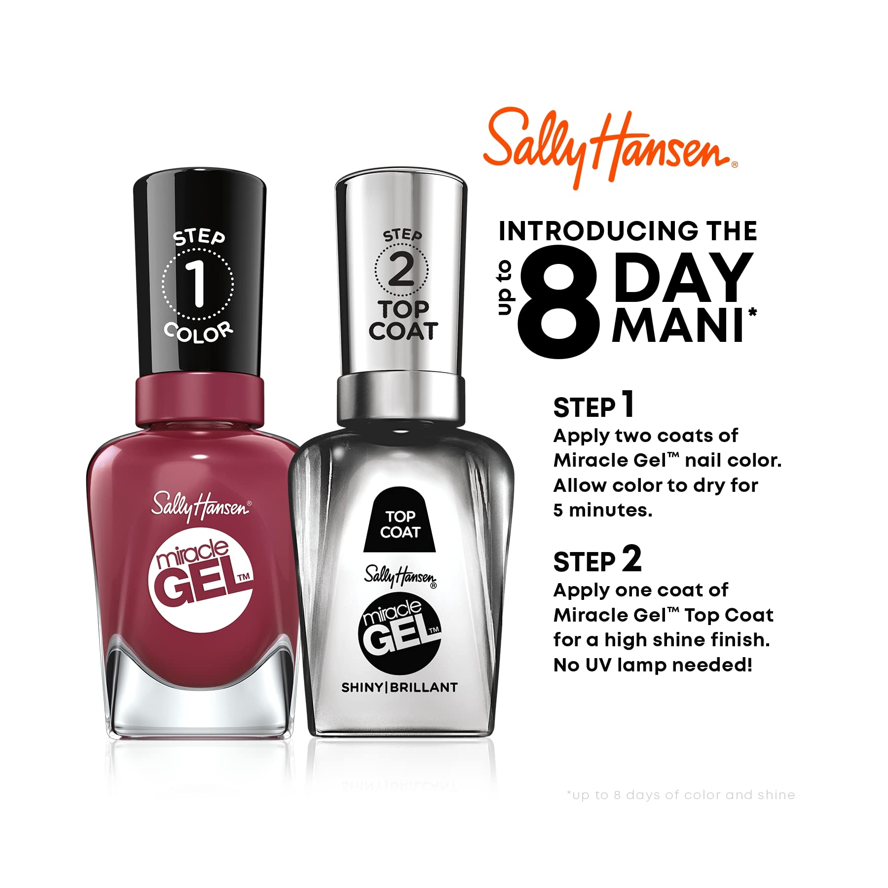 Sally Hansen Miracle Gel™, Can't Beet Royalty, Long Lasting, Gel-Like Formula, No UV Lamp Needed, Red Nail Polish