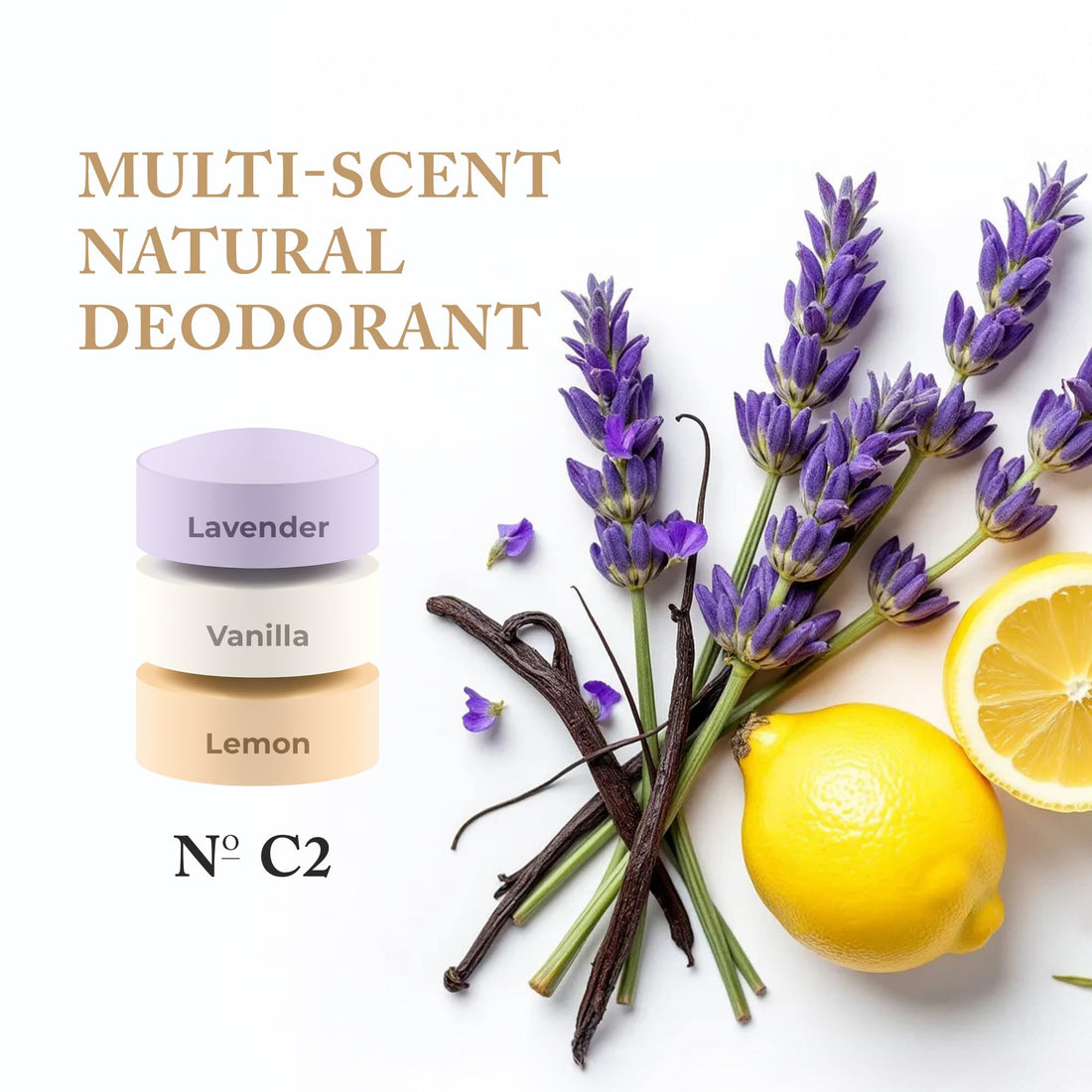 Nevo Multi Scent Deodorant Stick With Layers | Aluminum Free Deodorant for Women & Men | All Natural, Organic, Vegan, Non Toxic | Coconut Oil & Shea Butter | Nº C2 Lavender - Vanilla - Lemon 2.65 oz