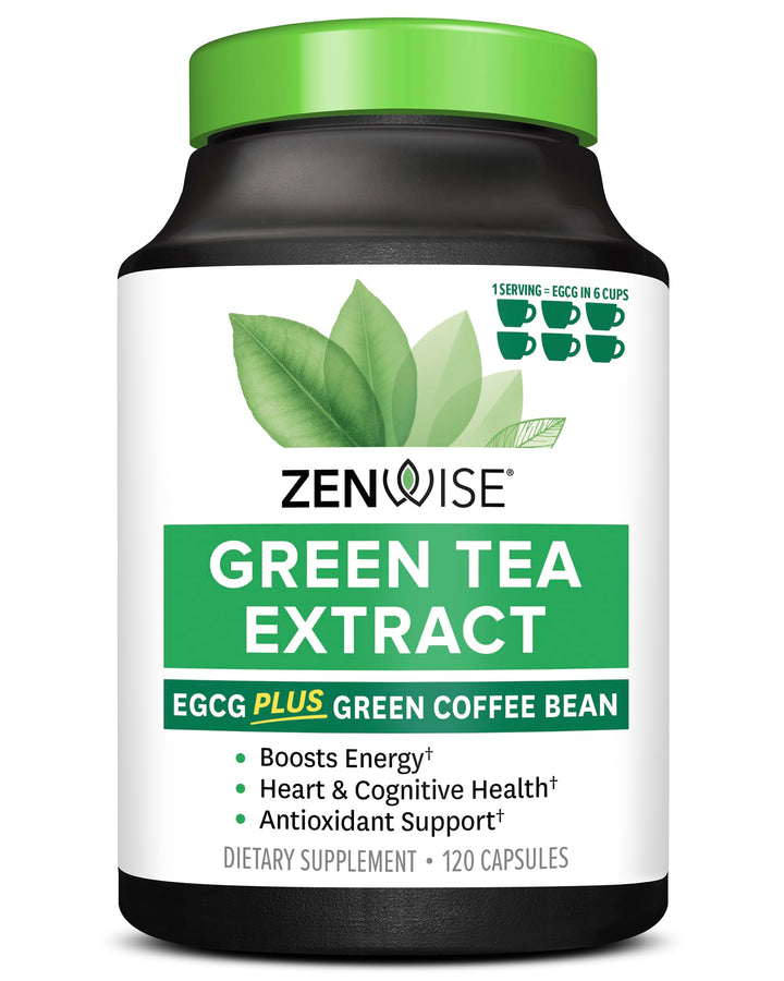 Zenwise Health EGCG Green Tea Extract Capsules - Mental Focus + Immune Health + Antioxidant + Heart Support with Green Coffee Bean for Energy & Metabolism Boost - 120 CT