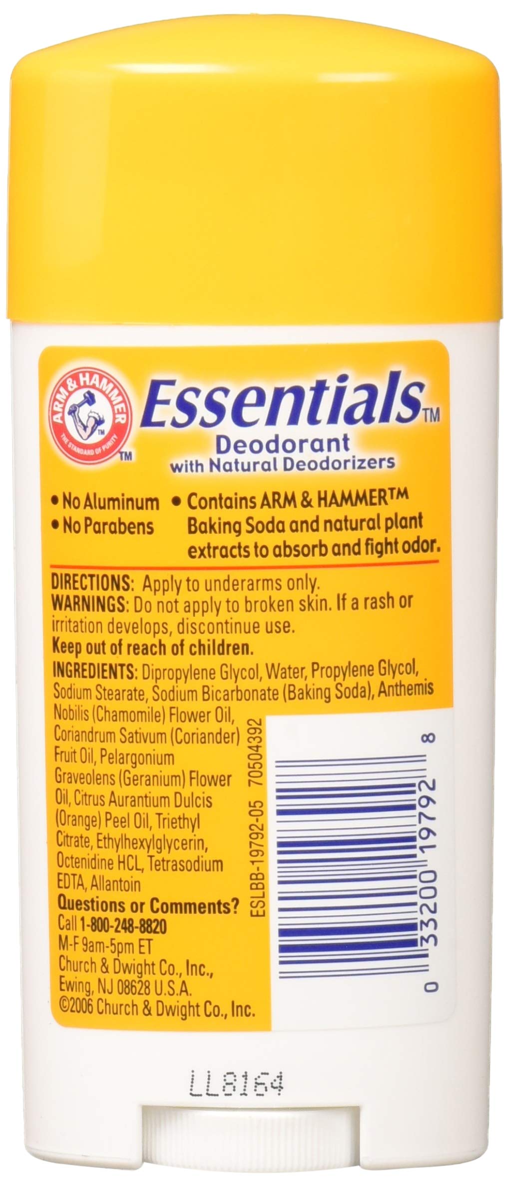 Arm & Hammer Essentials Natural Solid Deodorant, Unscented, 2.5 Ounce (Pack of 5)