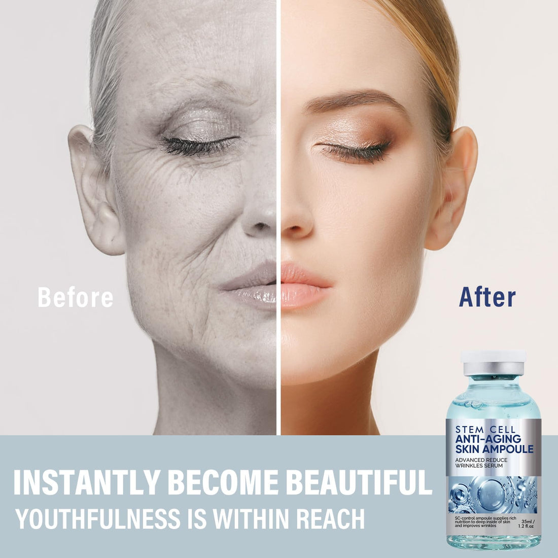 Stem Cell Serum for Face, 2 Count Microneedling Serum, Stem Cell Solution Ampoule to Use with and without Micro Needling, Anti Aging & Smooth Wrinkles