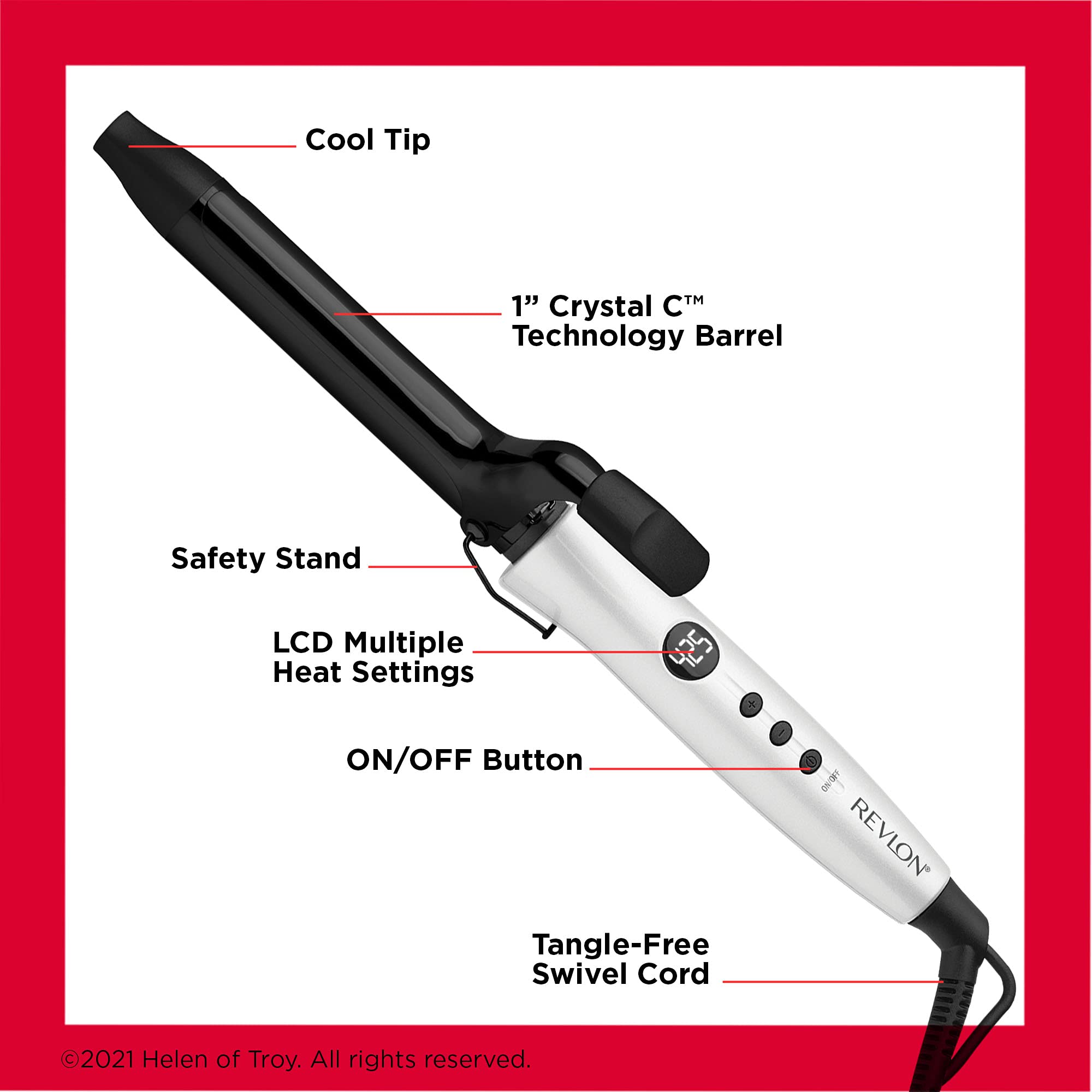 Revlon Crystal C + Ceramic Hair Curling Iron | Long-Lasting Shine and Less Frizz, (1 in)