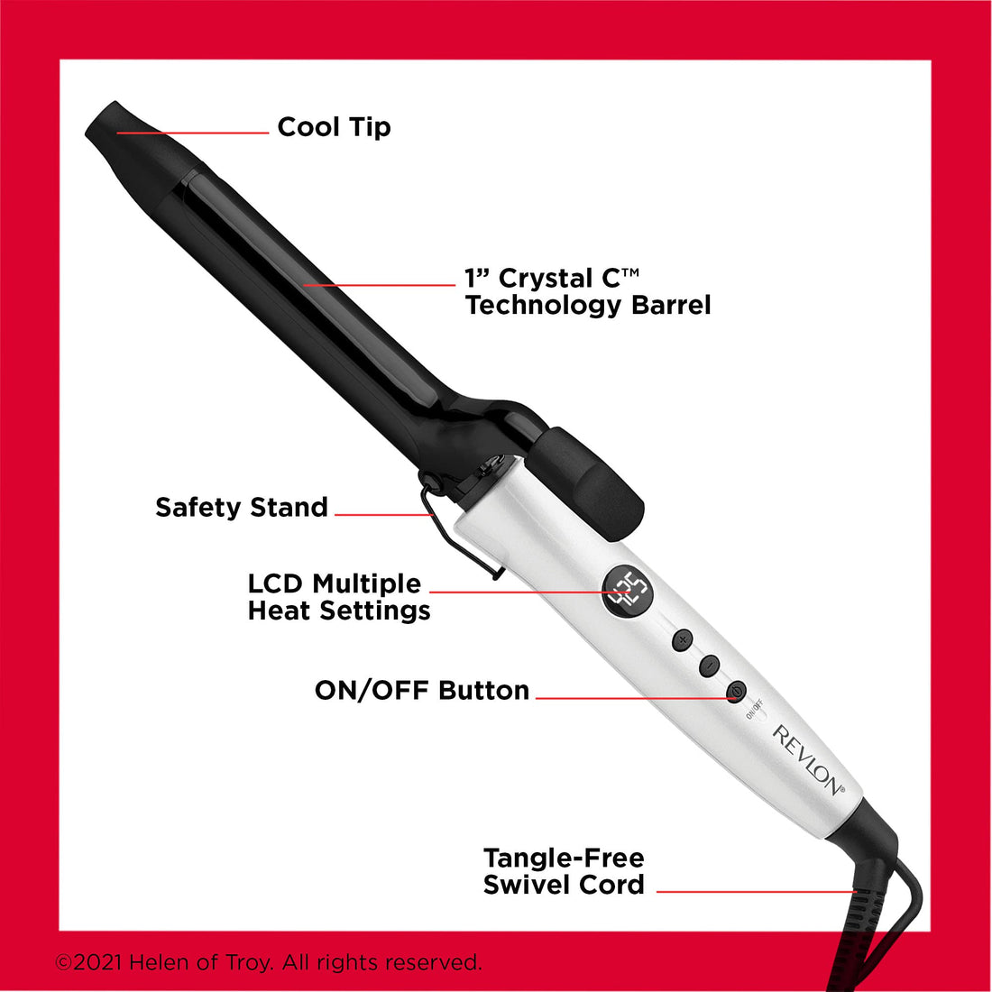 Revlon Crystal C + Ceramic Hair Curling Iron | Long-Lasting Shine and Less Frizz, (1 in)