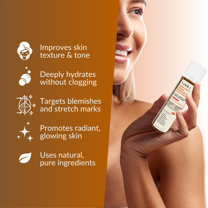 Nasola Kojic Acid Argan Skincare Bio Pure Oil with Vitamin E Face & Body Moisturizer Serum for Scars & Stretch Marks