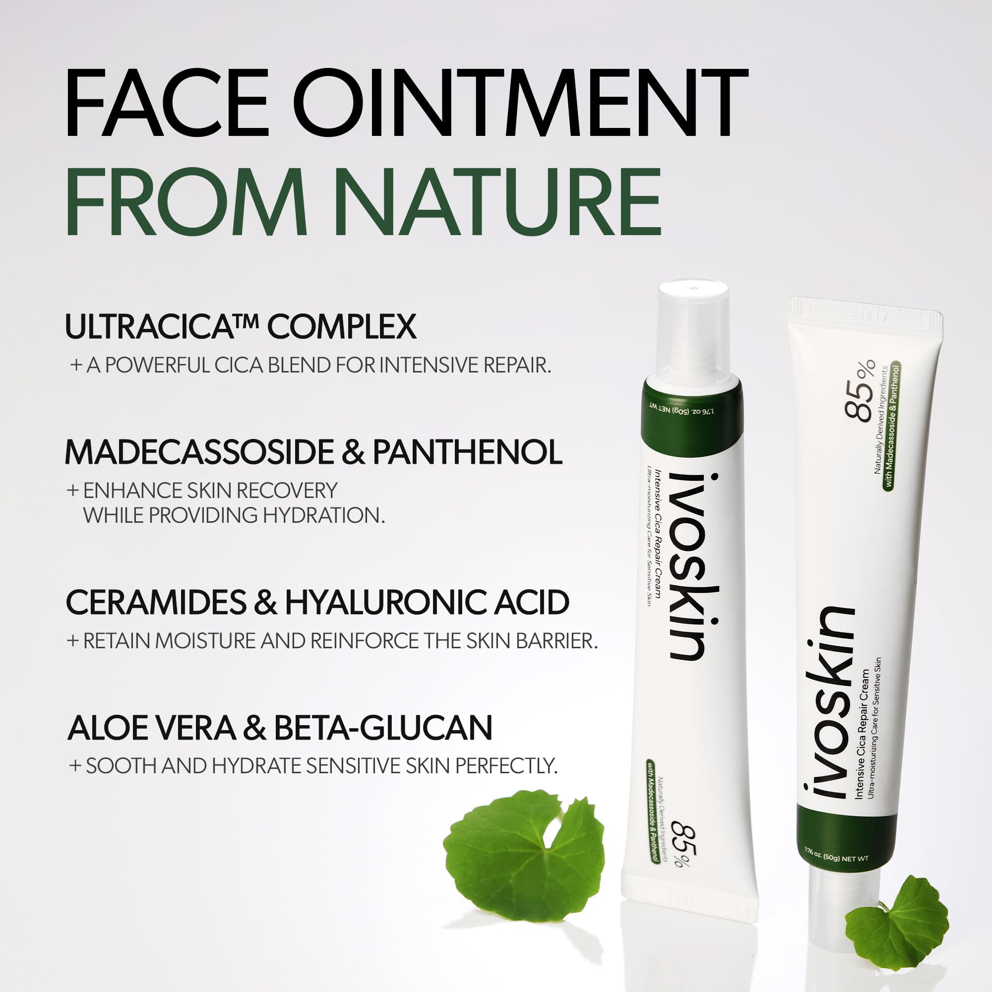 IVOSKIN Intensive Cica Repair Cream, Korean Dexpanthenol cream, Ultra-Soothing & Hydrating Care Cream for Sensitive Skin with Madecassoside (1.76oz / 50g)