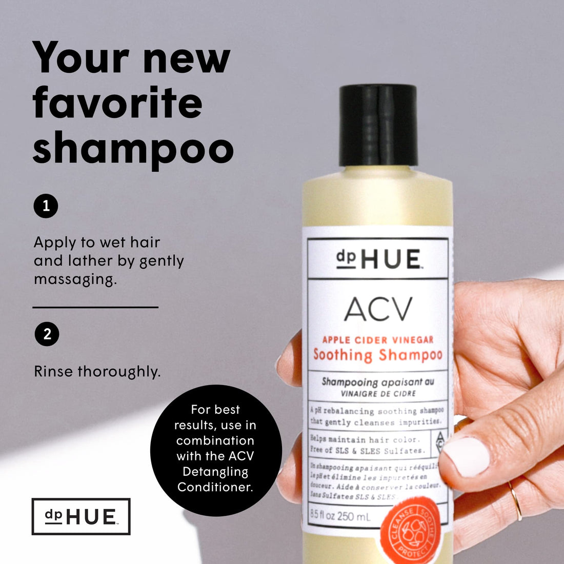 dpHUE ACV Soothing Shampoo, 8.5 oz - Sulfate Free Dry Scalp Shampoo For Color Treated Hair With Apple Cider Vinegar, Ginger Root, Lavender and Aloe