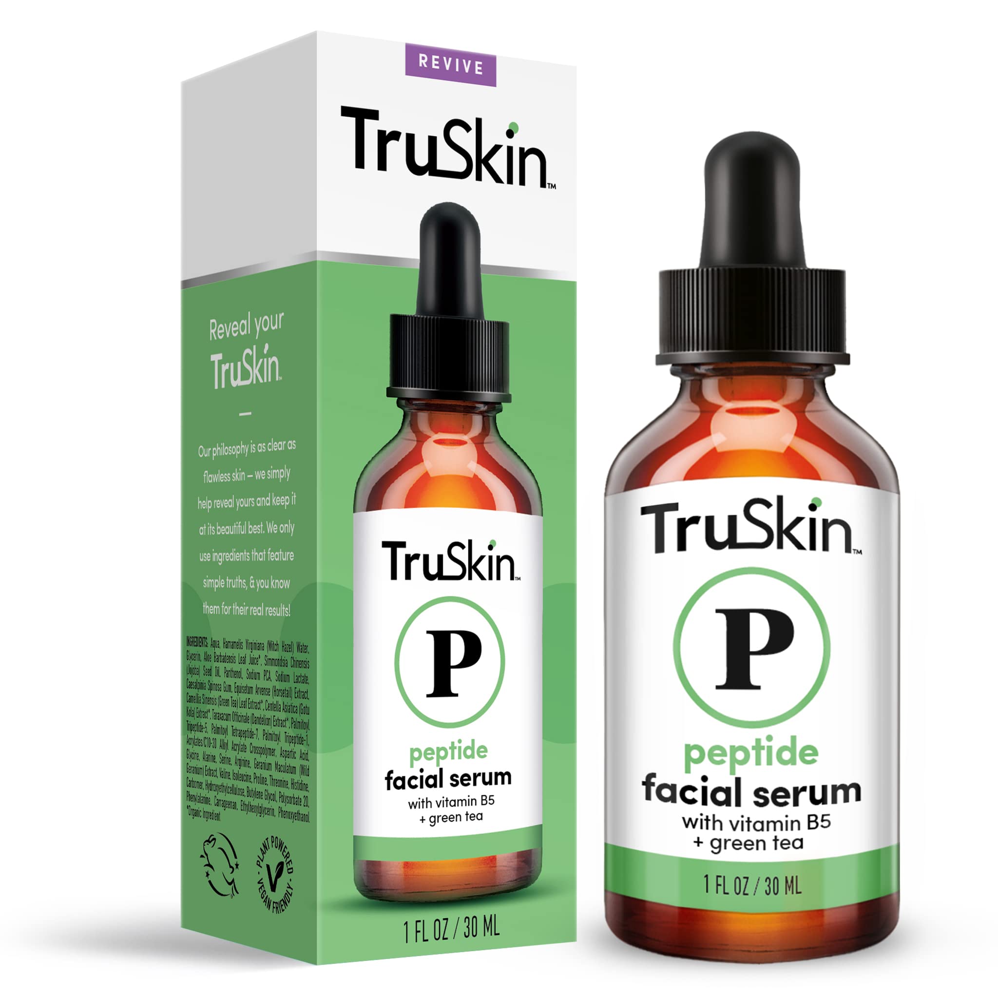 TruSkin Peptide Serum For Face – with Peptides, Amino Acids, Green Tea, Aloe and Vitamins B5 & E – Supports Skin Barrier and Skin’s Natural Collagen, for Firmer-Looking Skin, 1 fl oz