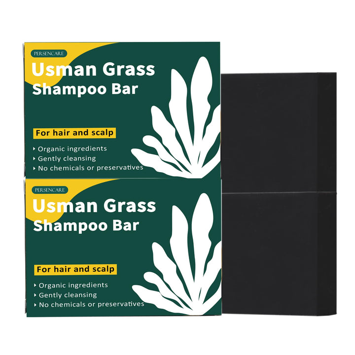 VAEYAE Natural Usman Grass Shampoo Bar, Cover Grey Hair Thickening & Darkening Usma Bar, Ultimate Solution for Healthy Hair Growth, Gray Hair Reverse Black Soap, Reducing Thinning Hair Loss 2 Pcs