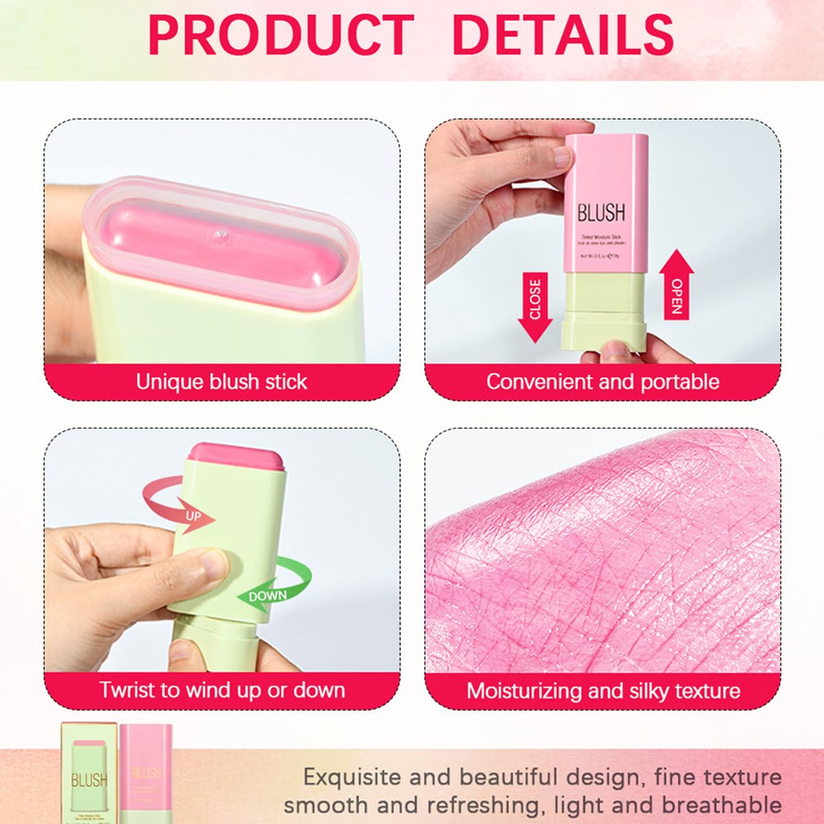 Qifylmaf Multi-Use Makeup Blush Stick, Tinted Solid Moisturizer On-the-Go Blush, Multi-use Cream Blush Stick for Cheek & Eyes & Lips, Waterproof Natural Nude Makeup for All Skin (1# Shy Pink)