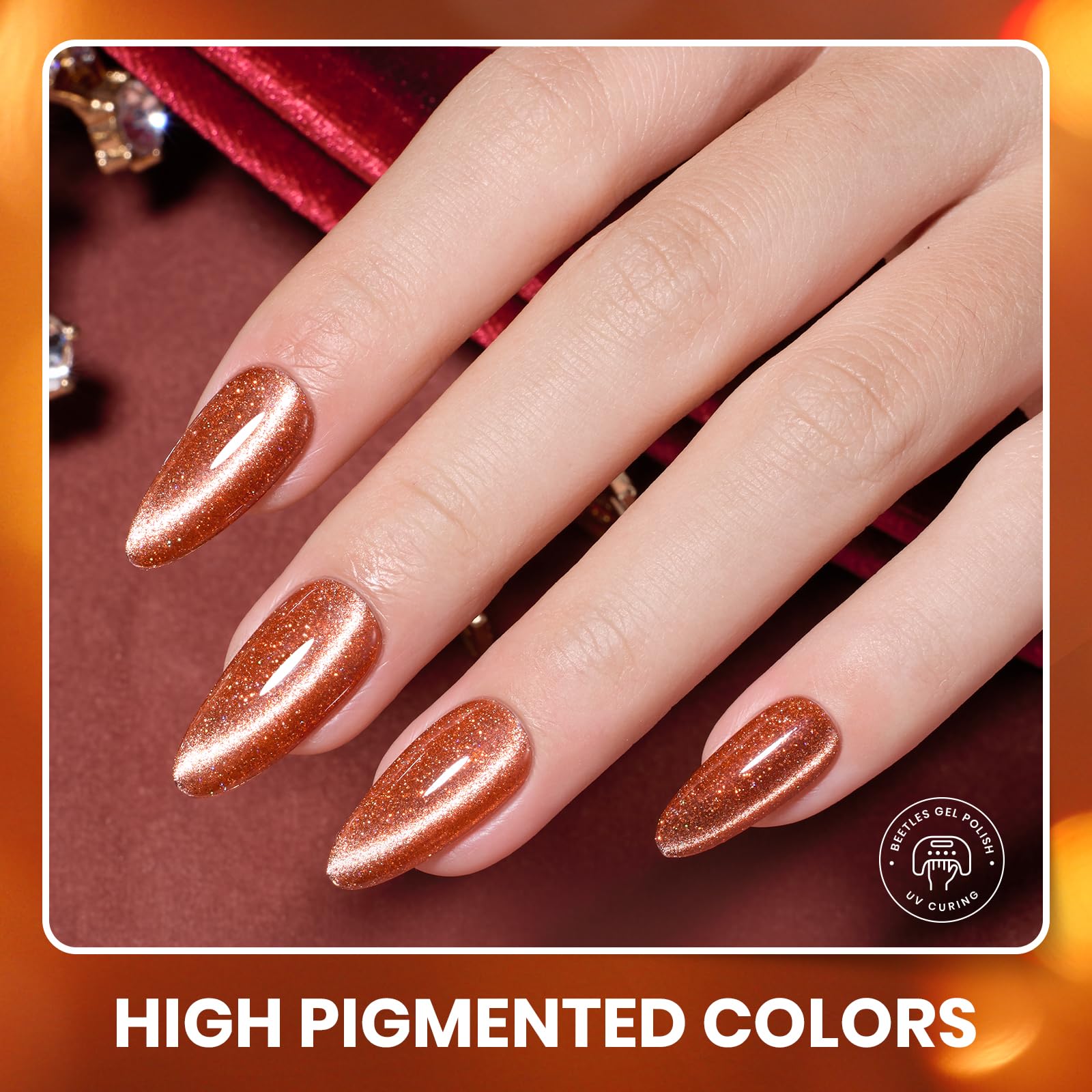 Beetles Fall Gel Nail Polish Set – Opulent Glow Cat Eye Gel Polish, 20 Colors Red Orange Yellow Glitter Brown, Soak Off UV LED with Base Glossy Matte Top Coat for DIY Manicure Gift for Women