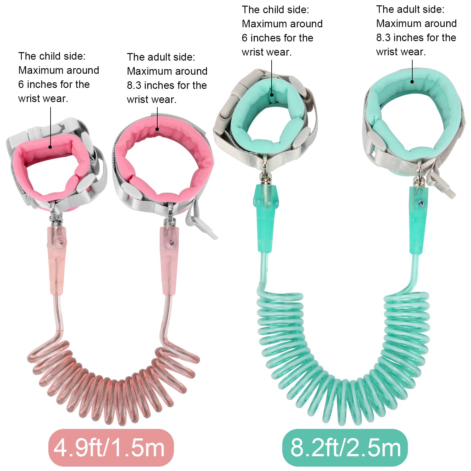 Blisstime Toddler Leash, 2 Pack Kid Leash Anti Lost Wrist Link with Key Lock Baby Leash Harness for Toddler (Mint Green+Pink)