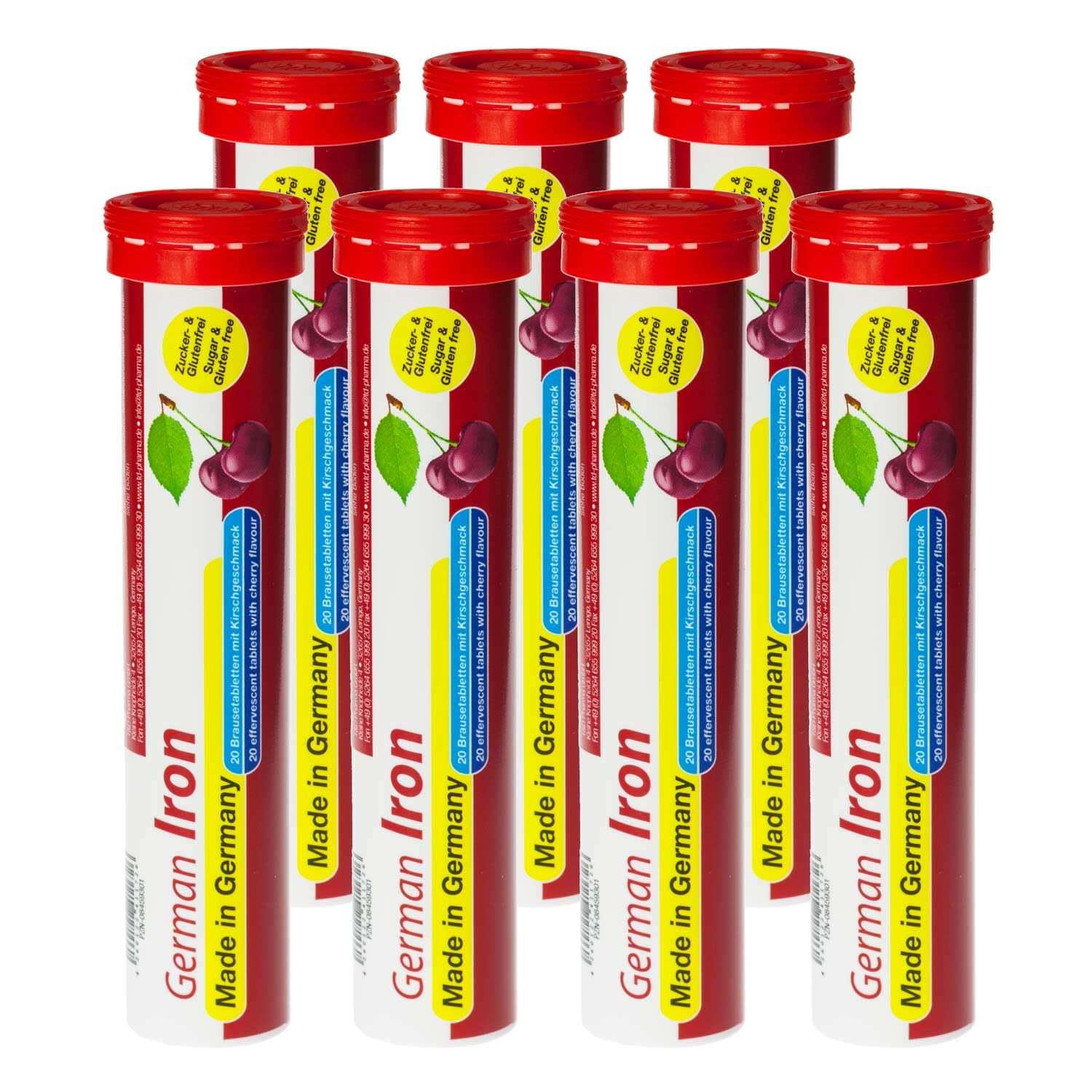 T&D German Iron 14 mg - 140 Vegan Drink Effervescent Tablets - Cherry Flavor - Made in Germany