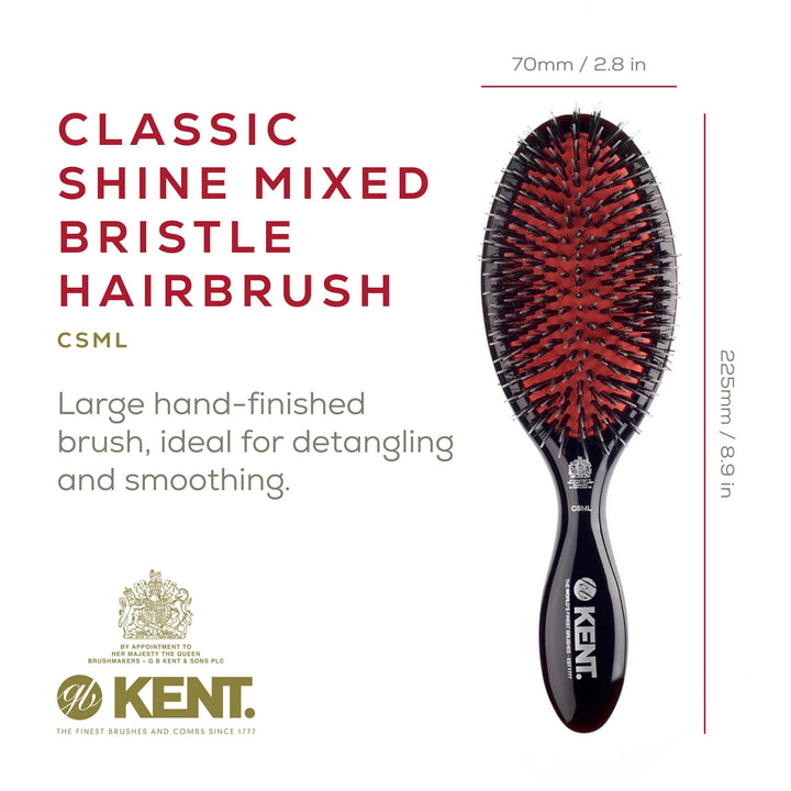 Kent Midnight Ruby Finish Blended Nylon & Pure Bristle Handbag Brush, Black