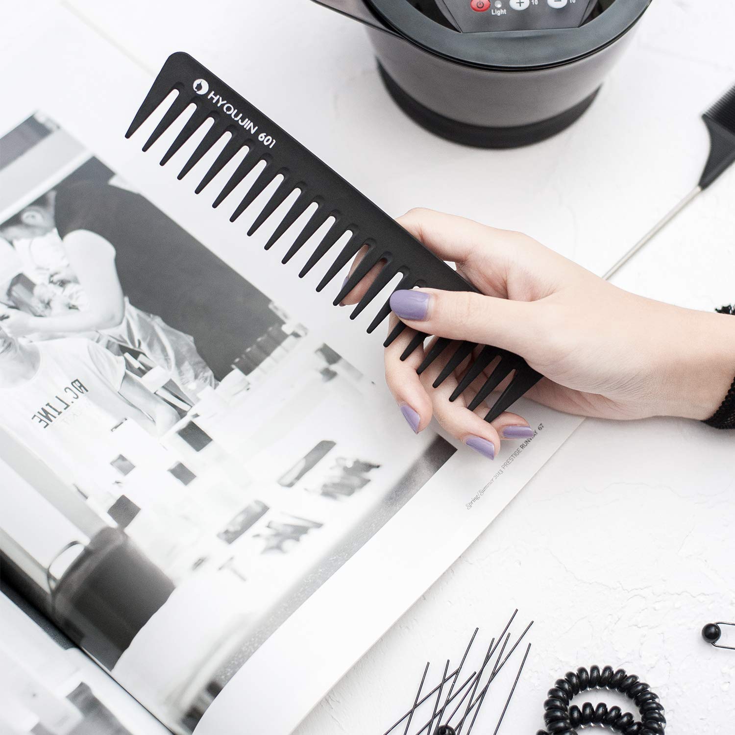 HYOUJIN 601 Black Carbon Wide Tooth Comb Detangling Comb Detangler Hair Comb for Long Wet hair Hair Straighten Curly Hair 230ââ€žÆ’ Heat Resistant