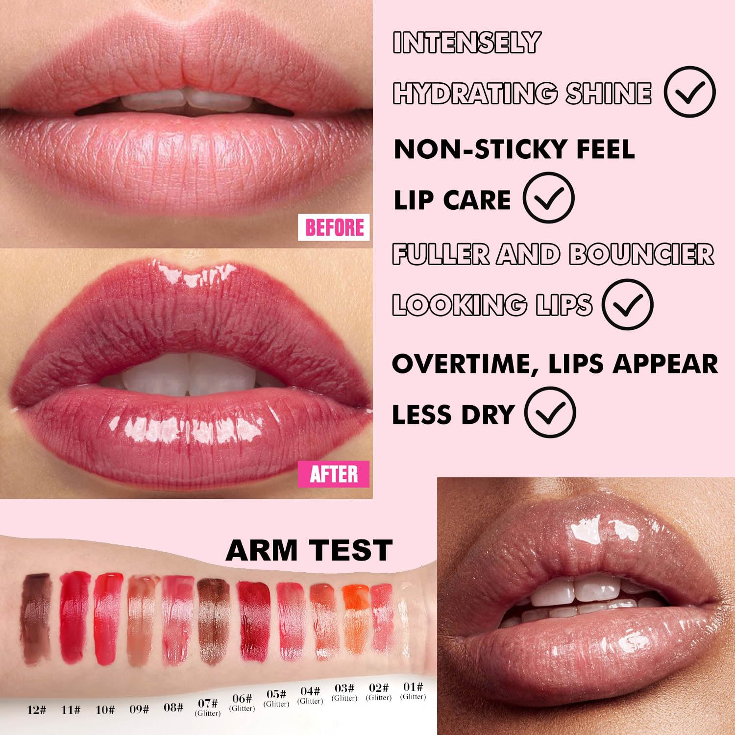 Mefyhtune Lip Plumping Gloss Matte Lip Gloss Moisturizing Tinted Lip Gloss Long Lasting Waterproof Hydrating Plumping Lip Oil For Women (08# Wild Rose)