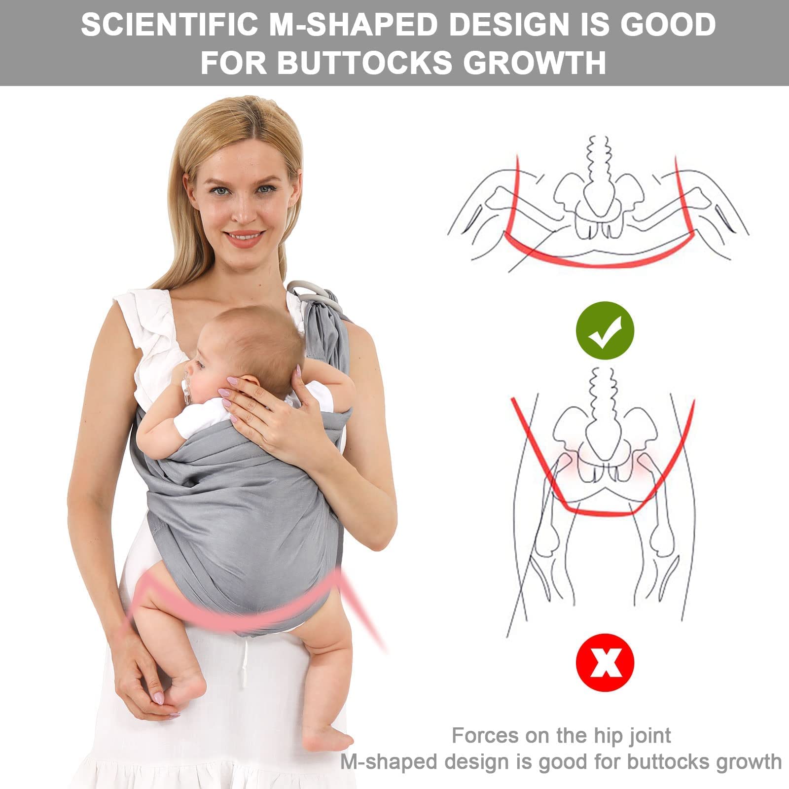 Baby Carrier & Wraps - Soft Adjustable Ring Sling for Newborns & Infants, Breathable Multi-Functional Sling for Mom & Dad Support, Babies Under 36lbs - Grey