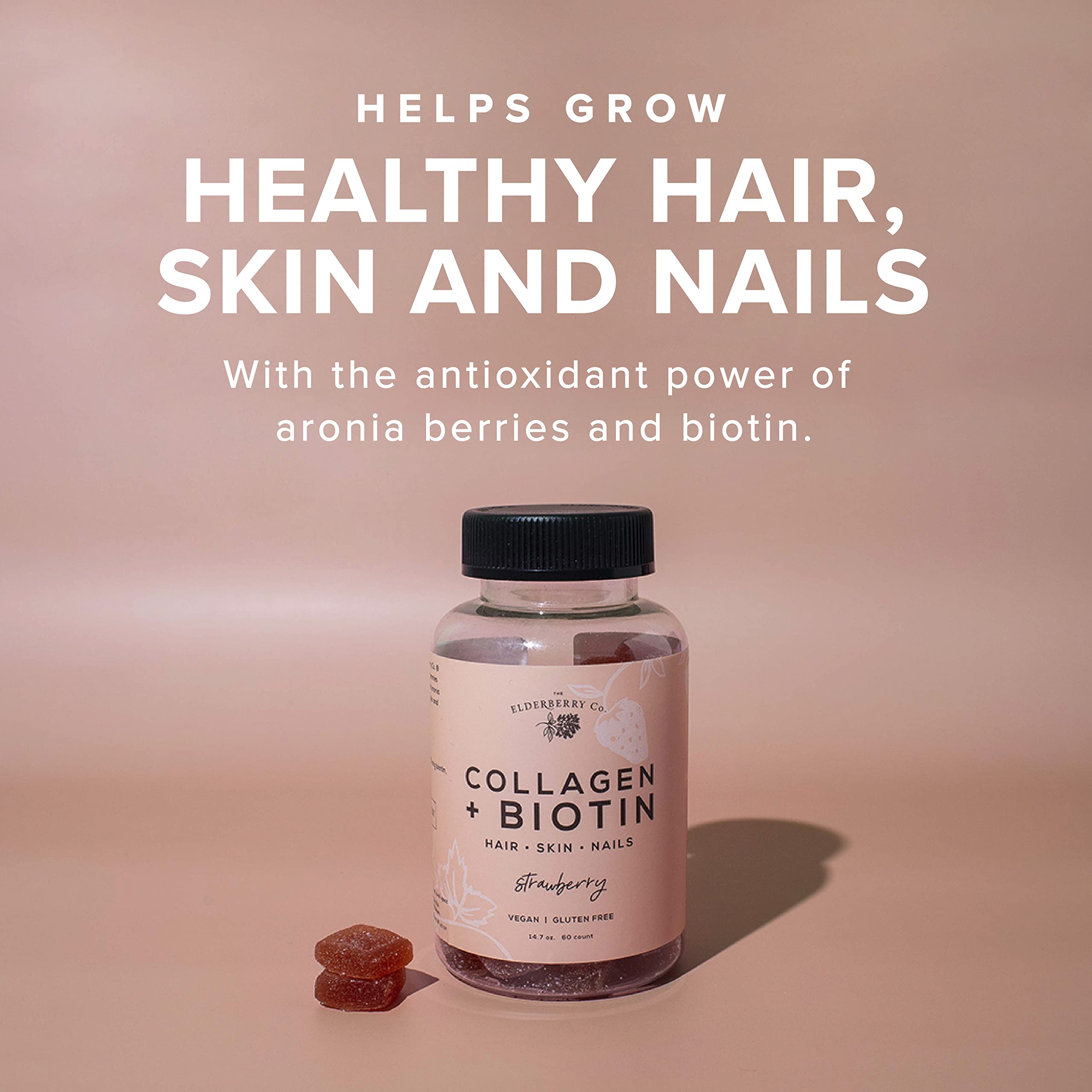 The Elderberry Co. Collagen + Biotin Gummies + Aronia Berries Natural Hair and Nails Supplement