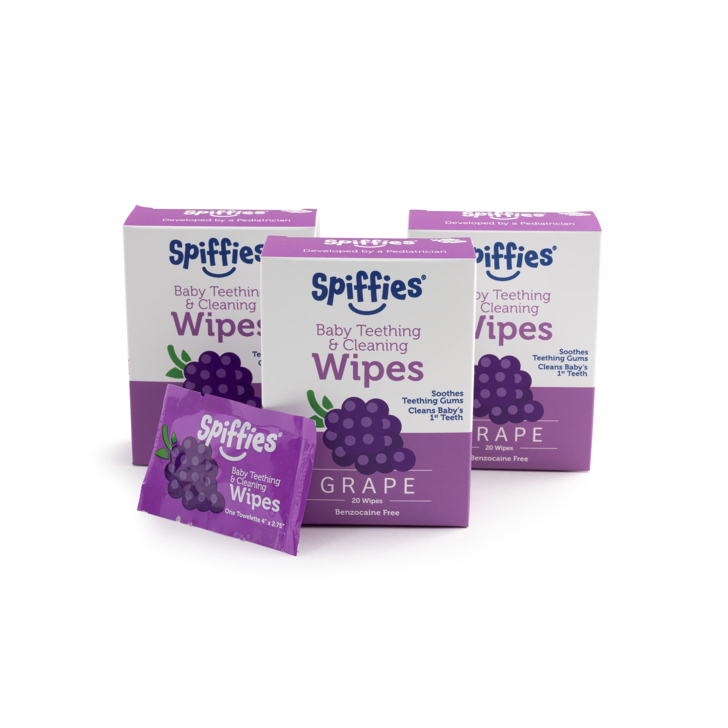 Spiffies Toothwipes, Grape Wipes, (20-Count)Pack of 3