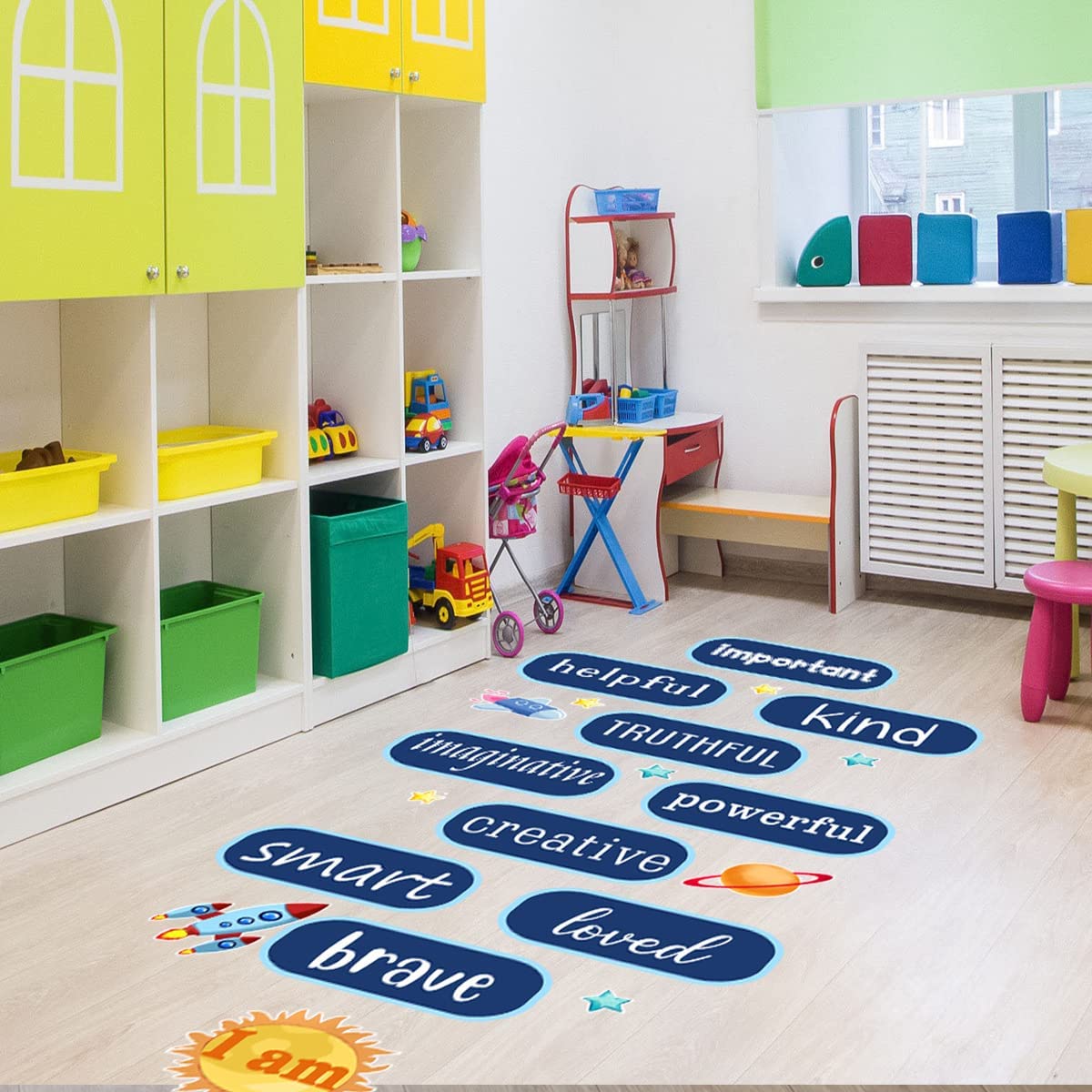 Inspirational Quotes Floor Decals Motivational Hopscotch Game Floor Stickers Positive Saying Wall Decals Peel and Stick Wallpaper for Classroom School Kindergarten Kids Bedroom Nursery