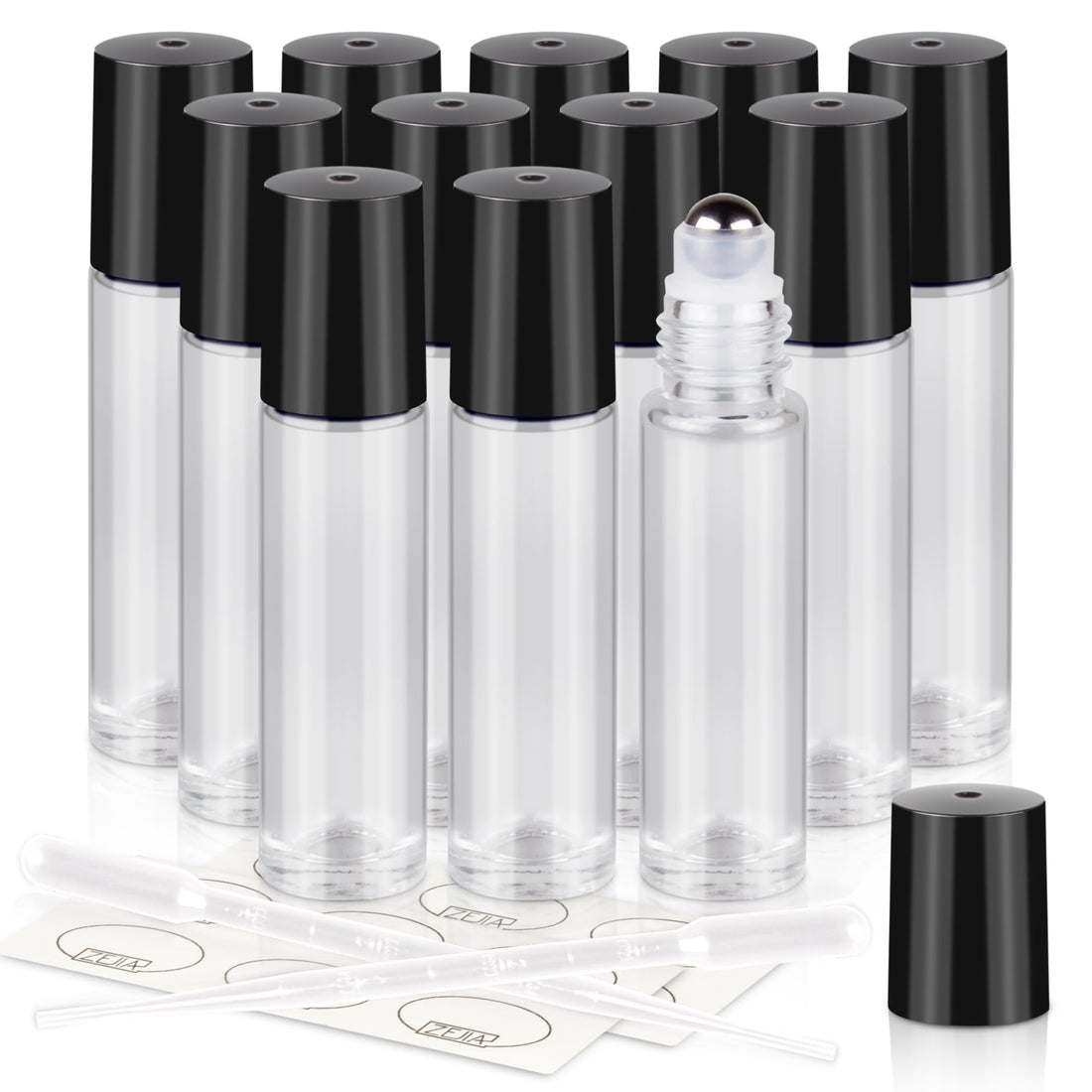 10ml Roller Bottles 12Pack Clear Thick Glass Essential Oil Roller Bottles Stainless Steel Roller Ball with 2 Droppers