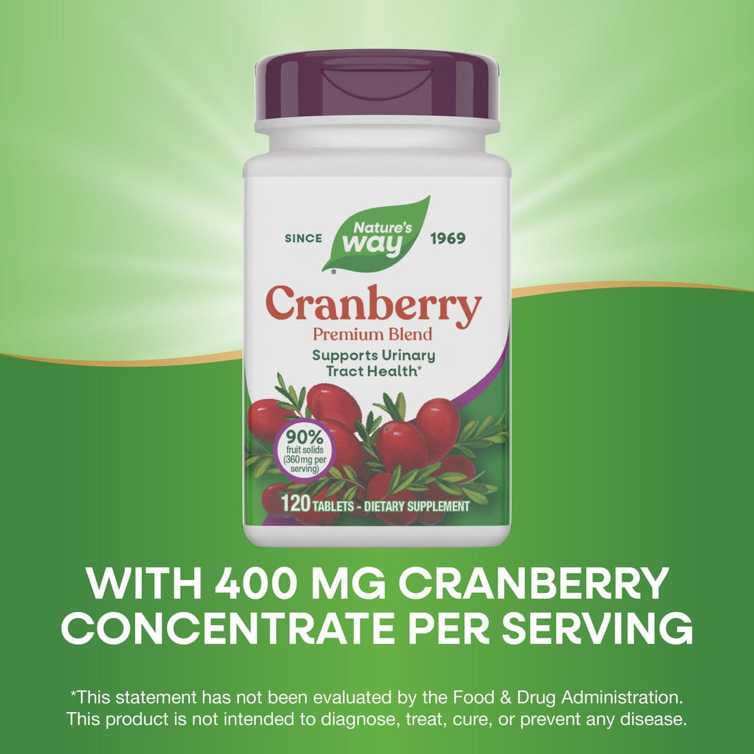Nature's Way Cranberry Premium Blend, Supports Urinary Tract Health*, With Vitamin C, For Men & Women, No Gluten, 120 Tablets (Packaging May Vary)