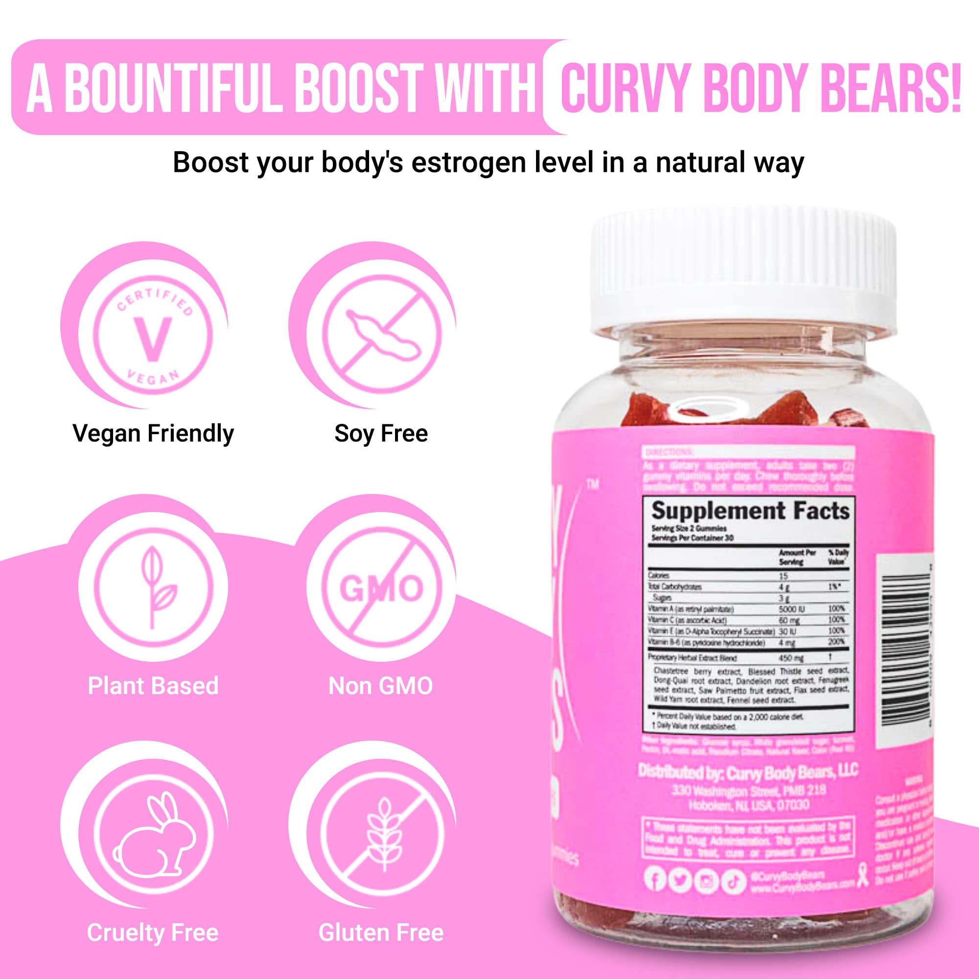 Curvy Body Bears Chest Gummies for Women | Workout Support Fitness Supplement | with Essential Herbs, Vitamins, Multivitamins, Fenugreek, and Ginseng Berry Flavored | (60 Count)