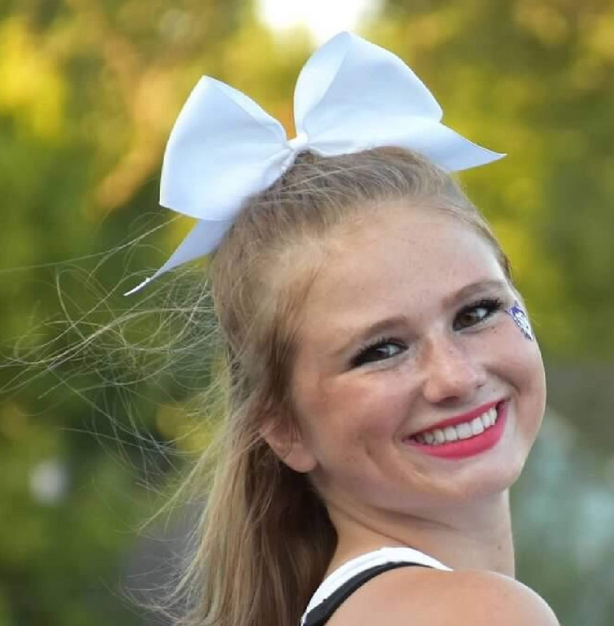 7 Jumbo Cheer Bow Big Hair Bows with Ponytail Holder Large Classic Accessories for Teens Women Girls Softball Cheerleader Sports Elastics Ties Handmade by Kenz Laurenz (Green)