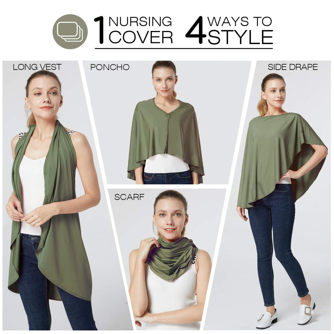 Nursing Cover & Baby Nursing Poncho,Multi Use Breastfeeding Cover for CarSeat Canopy, High Seat Cover, Stroller Cover, Shopping Cart Cover,Nursing Scarf for Boy and Girl by Kefee Kol (Green)