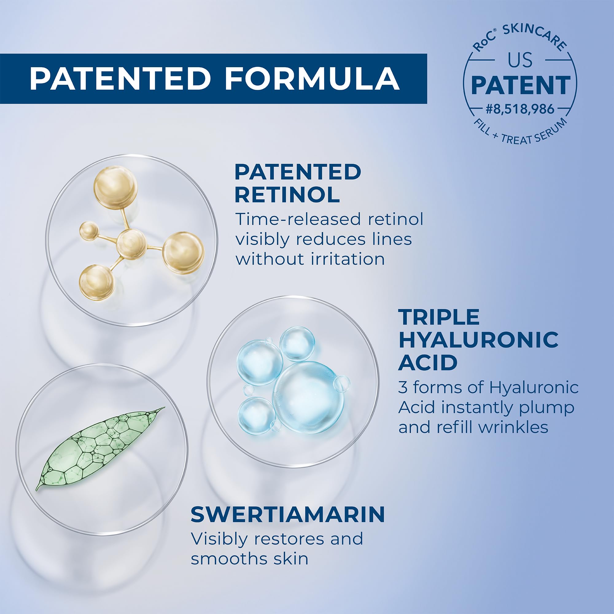 RoC Derm Correxion Fill + Treat Advanced Retinol Serum, Wrinkle Filler Treatment with Hyaluronic Acid for Crow's Feet, 11 Wrinkles, & Laugh Lines, (.5 fl oz) with Retinol Packette (Packaging May Vary)