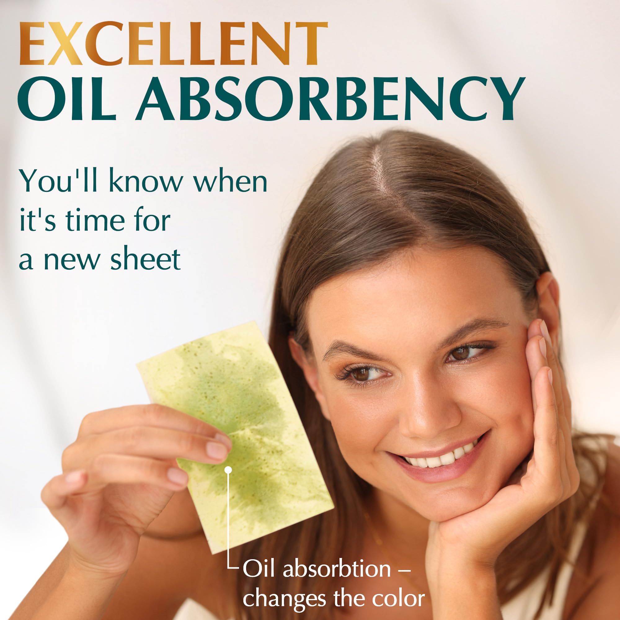 Natural Green Tea Oil Blotting Sheets for Face - 25% Larger - 100 Makeup Friendly Blotting Papers for Face - Easy Dispensing Oil Absorbing Sheets