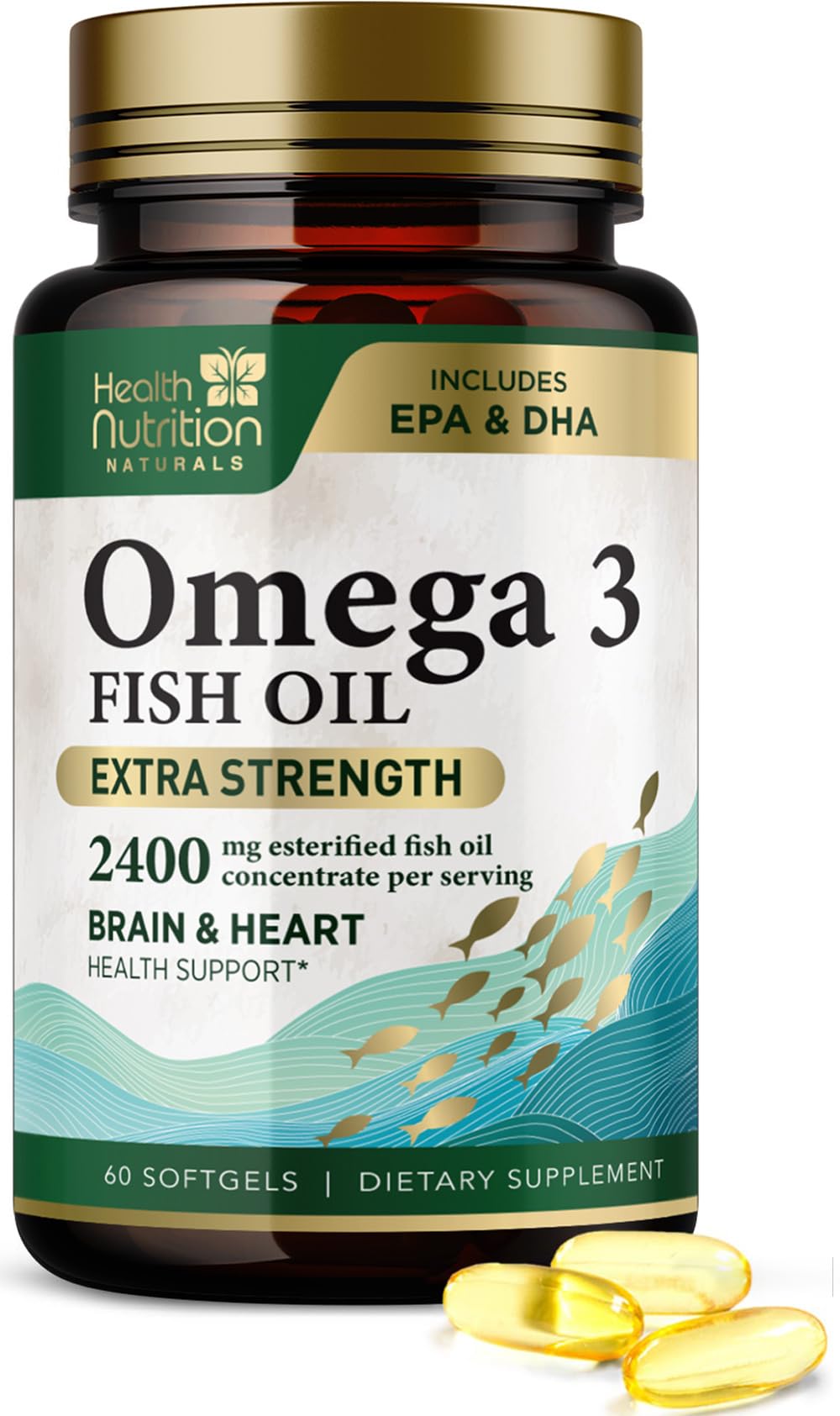 Omega 3 Fish Oil 2000mg Triple Strength Rapid Release Softgels, Omega-3 Supplements, Natural Brain Heart Joint Health & Immune Support - Fatty Acids with EPA & DHA - Fish Oil Supplement - 60 Softgels