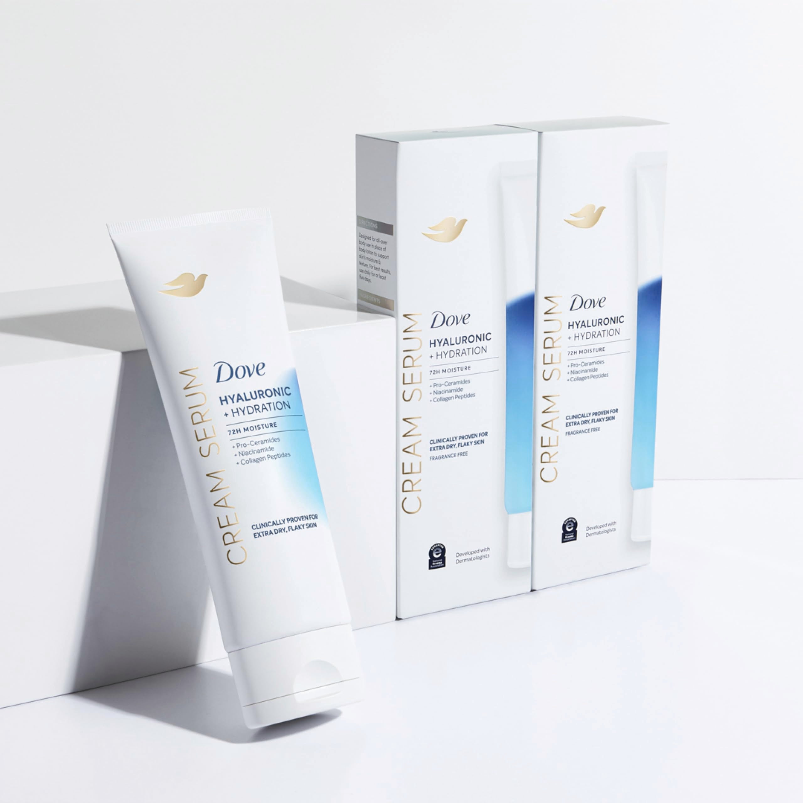 Dove Body Cream Serum Hyaluronic + Hydration for Extra Dry, Flaky Skin, with Pro-Ceramides, Niacinamide and Collagen Peptides Lotion, 8 oz