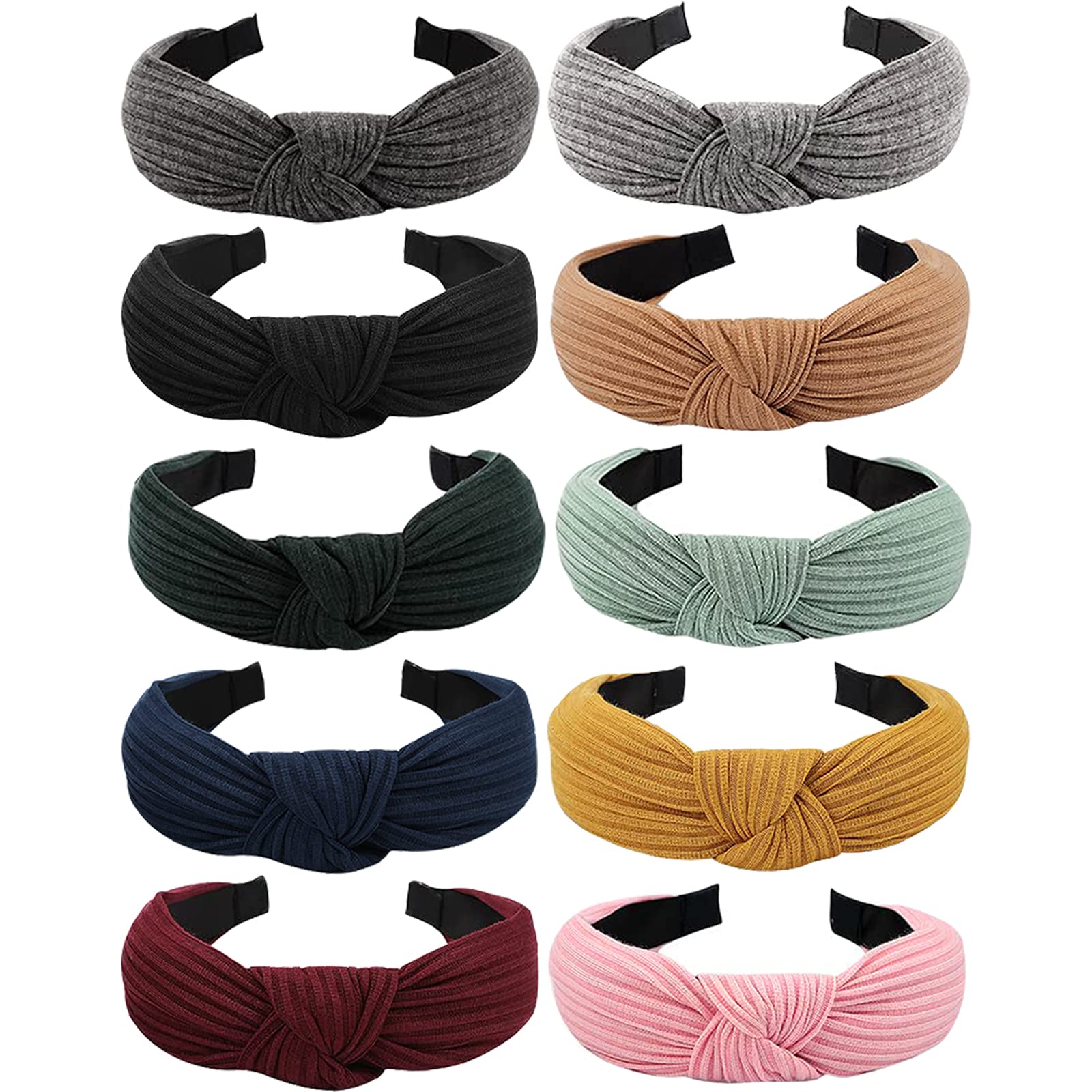 Ondder 10 Pack Knotted Headbands Wide Headbands Bowknot Hard Headbands Headwear Turban Headbands Cute Hair Accessories for Women (10 Pack Knotted Headbands)