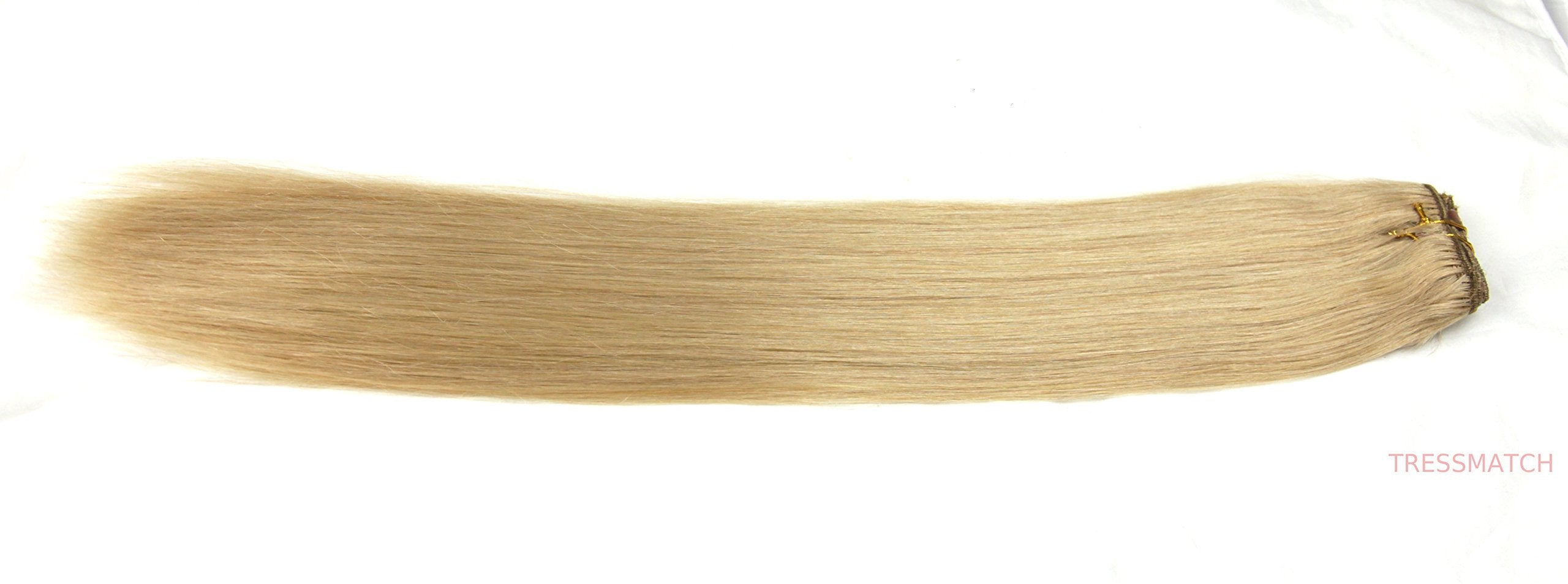 TRESSMATCH 16 -18 Remy (remi) Human Hair Clip in Extensions Wheat Blonde (Color #16) 9 Pieces(pcs) Full Head Volume Set [set weight:4oz/110grams]