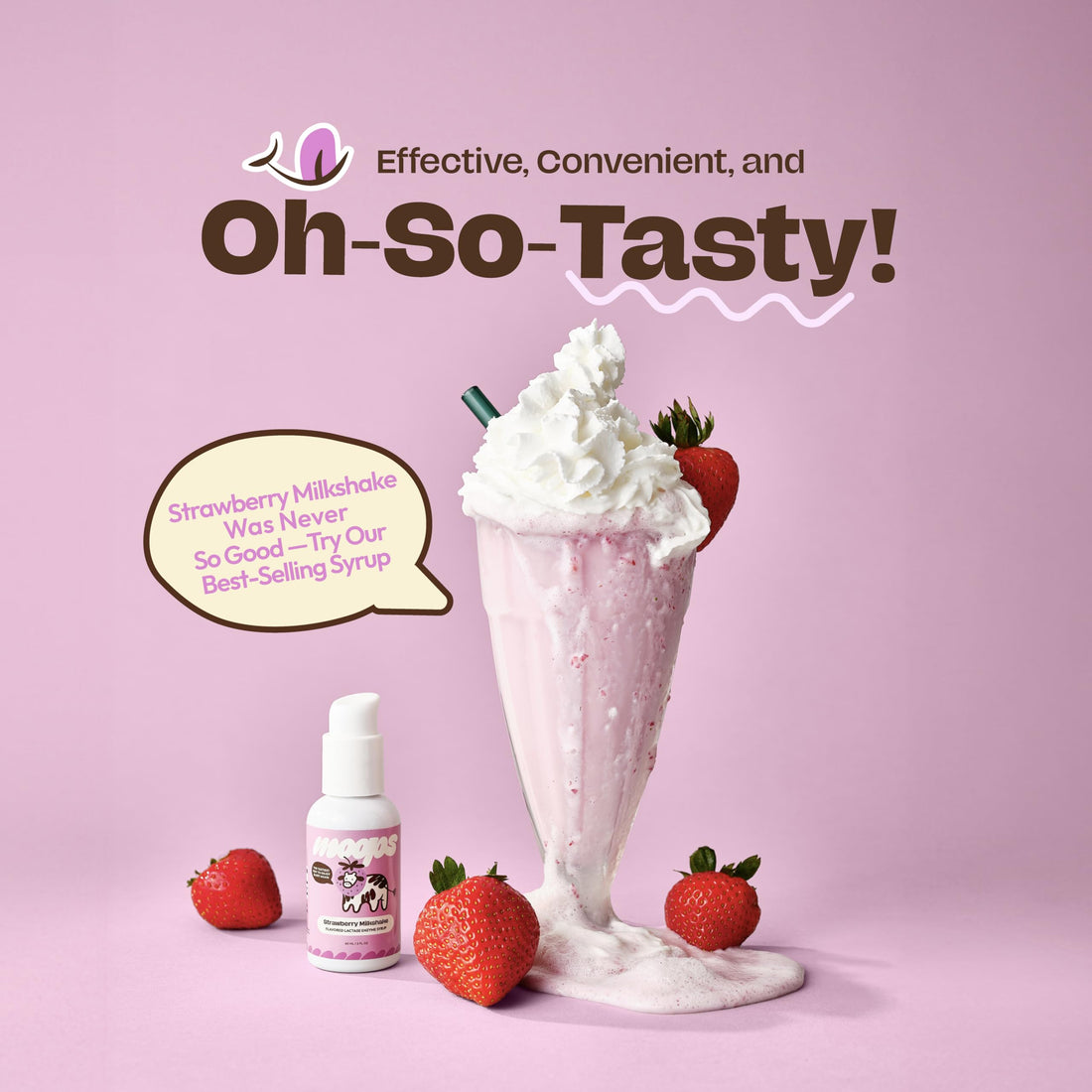 Moops Lactase Enzyme Drops 2oz – Delicious Strawberry Milkshake Flavor – 10,000 FCC Units for Fast Acting Dairy Relief – Customizable Dosing for Lactose Intolerance – Portable Twist-to-Lock Pump