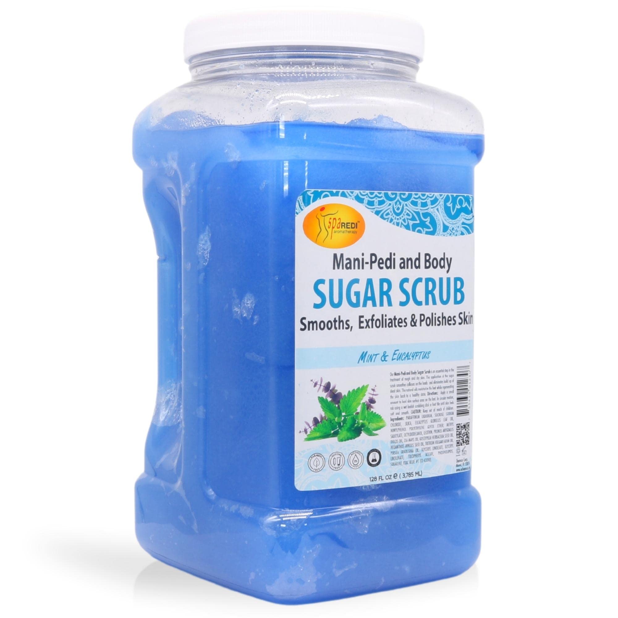 SPA REDI – Sugar Body Scrub, Mint and Eucalyptus, 128 Oz, Exfoliating, Moisturizing, Hydrating and Nourishing, Glow, Polish, Smooth and Fresh Skin - Body Exfoliator