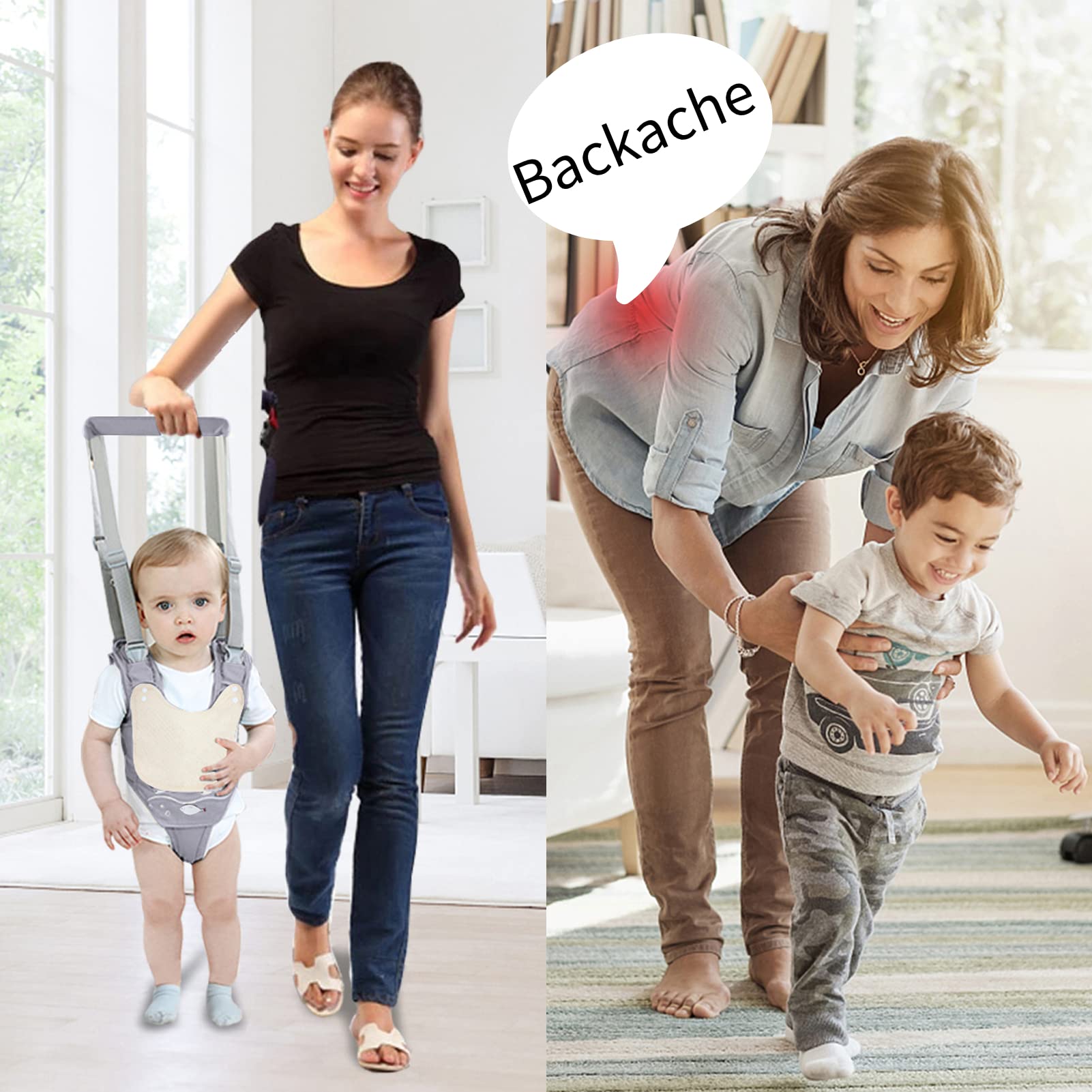 Huifen Baby Walking Harness, Handheld Kids Walker Helper with Detachable Crotch Adjustable Walker Harness Assistant Belt Baby Learning Walk Toddler Infant Walker 9-24 Months (Grey)