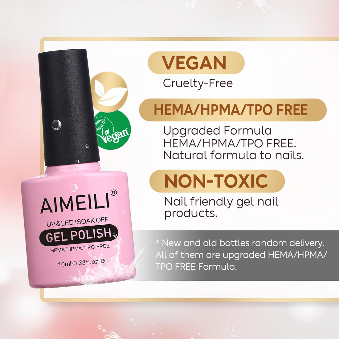 AIMEILI Shellac Soak Off UV LED Gel Nail Polish - Sparkle Grapefruit (018) 10 ml